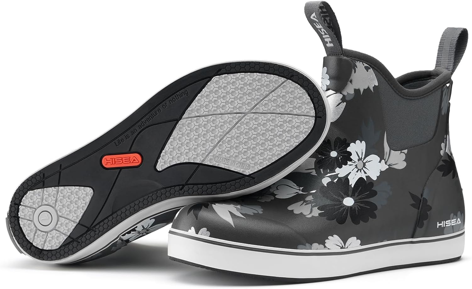 image:imageHISEA Womens Ankle Rain Boots Rubber Fishing Deck Boots Garden Boots for Women WaterproofGrey Flower