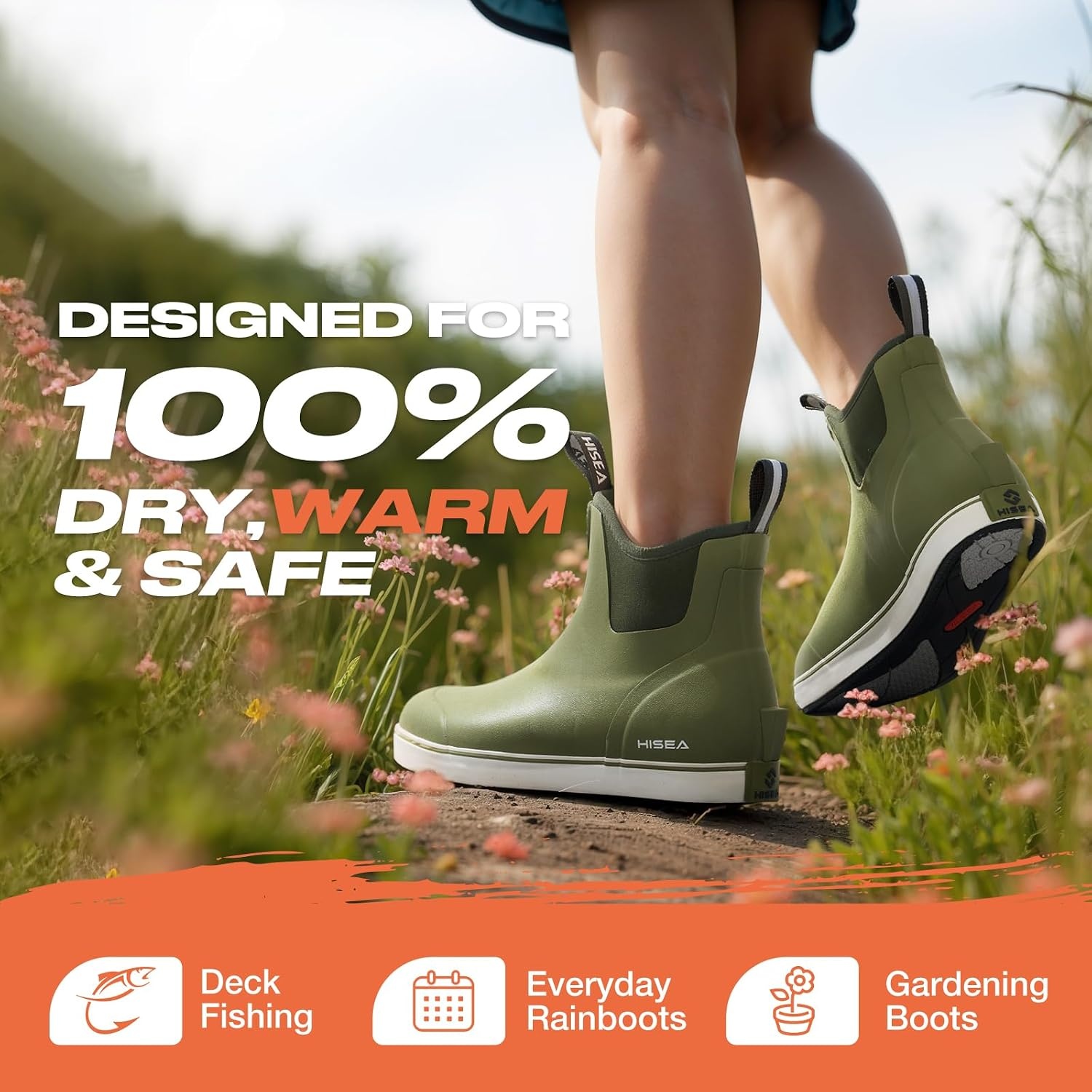 image:imageHISEA Womens Ankle Rain Boots Rubber Fishing Deck Boots Garden Boots for Women WaterproofOlive Green