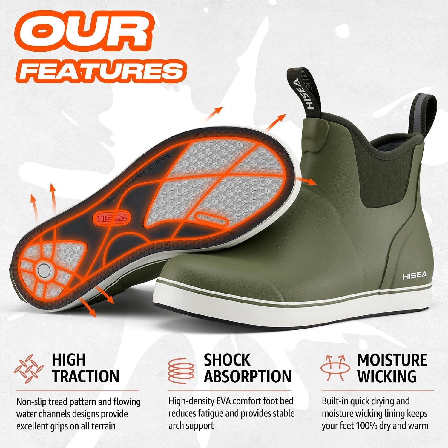 image:imageHISEA Womens Ankle Rain Boots Rubber Fishing Deck Boots Garden Boots for Women WaterproofOlive Green