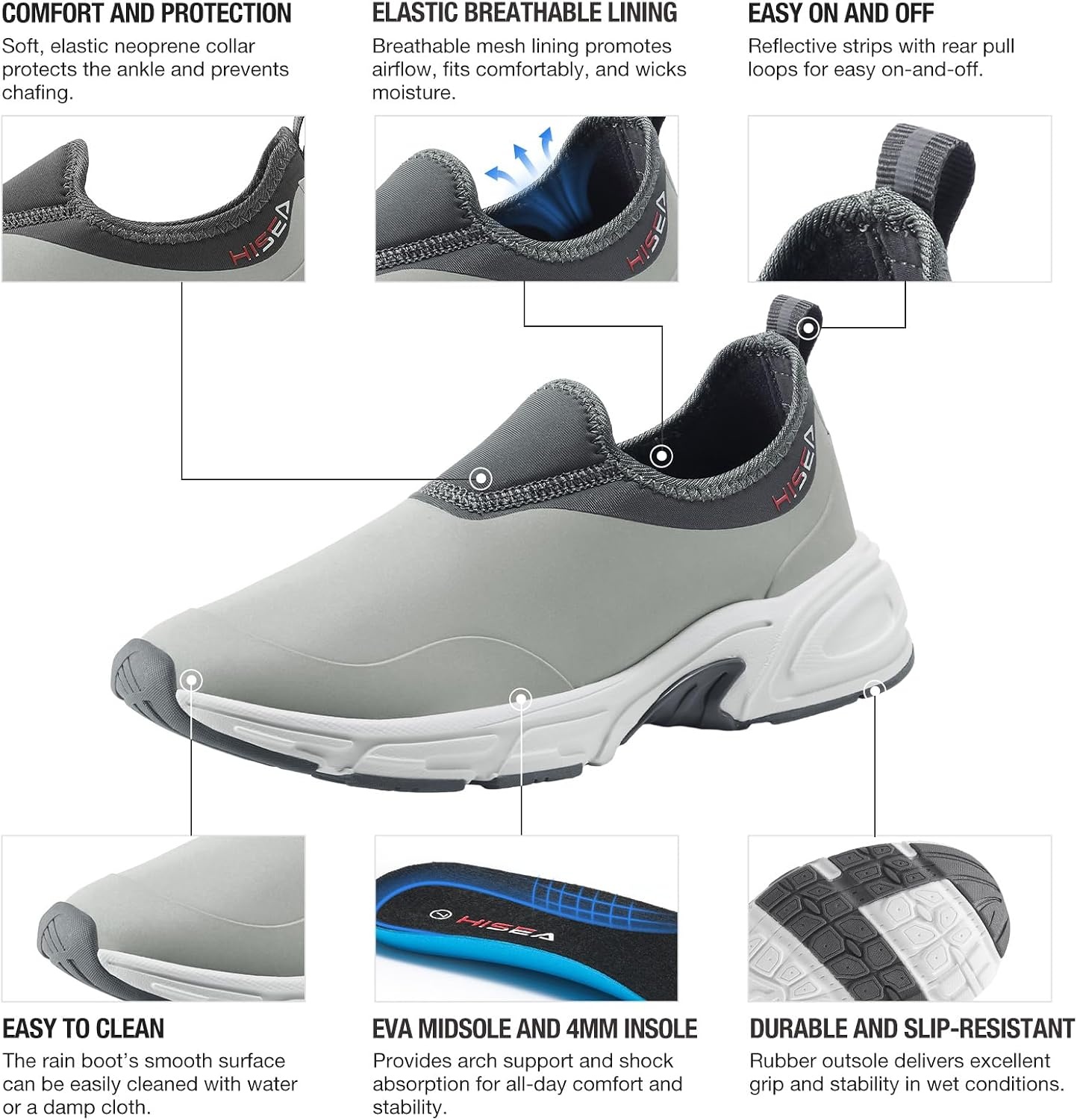 image:imageHISEA Womens Ankle Rain Shoes Neoprene Waterproof Garden Shoes for Women Fashion Walking ShoeGrey