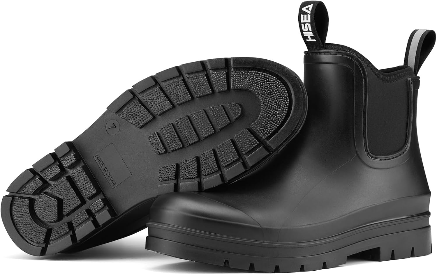 image:imageHISEA Womens Chelsea Rubber Rain Boots Ankle Rain Boots Waterproof Women Neoprene Short Garden Boots Choose Size UpBlack