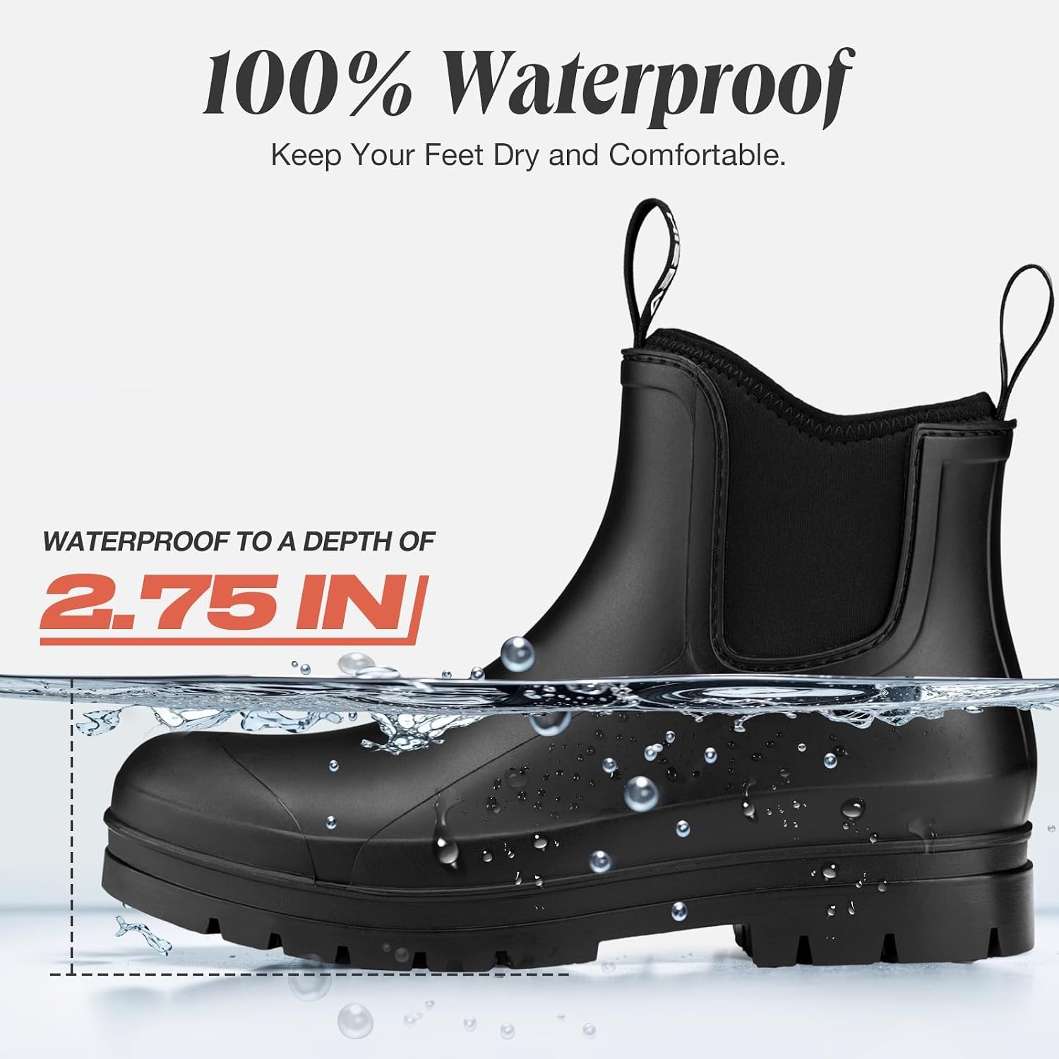 image:imageHISEA Womens Chelsea Rubber Rain Boots Ankle Rain Boots Waterproof Women Neoprene Short Garden Boots Choose Size UpBlack