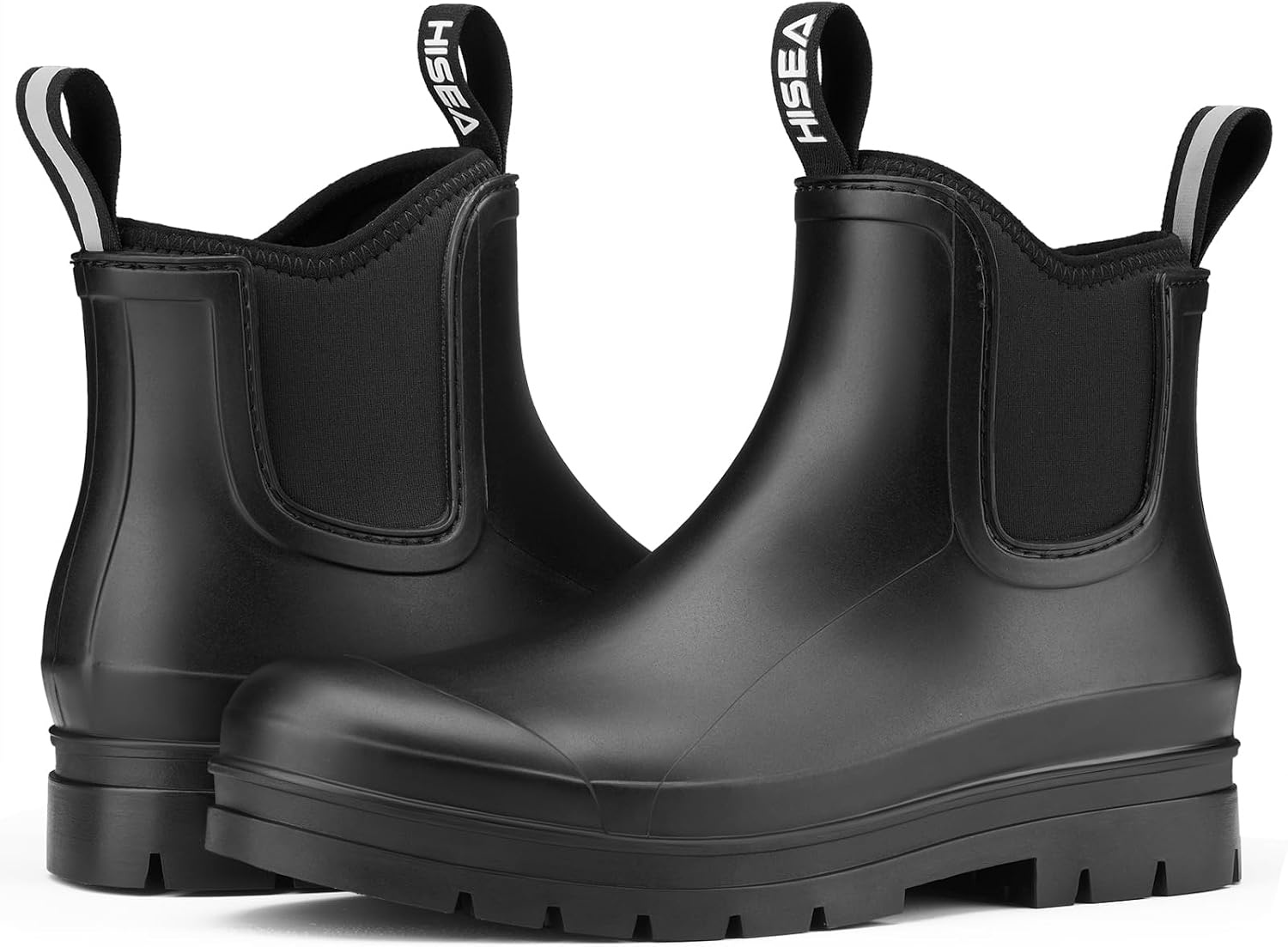 image:imageHISEA Womens Chelsea Rubber Rain Boots Ankle Rain Boots Waterproof Women Neoprene Short Garden Boots Choose Size UpBlack