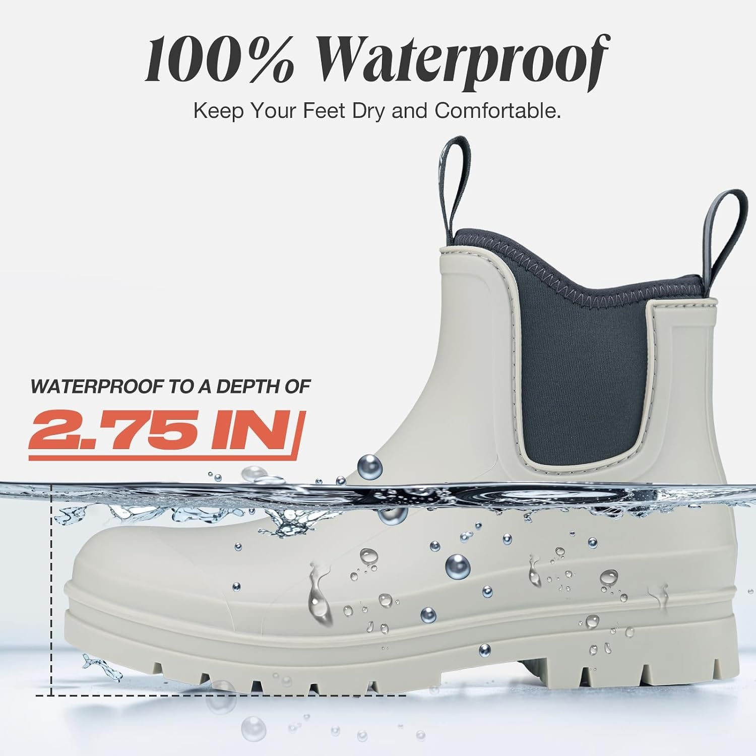 image:imageHISEA Womens Chelsea Rubber Rain Boots Ankle Rain Boots Waterproof Women Neoprene Short Garden Boots Choose Size UpGrey