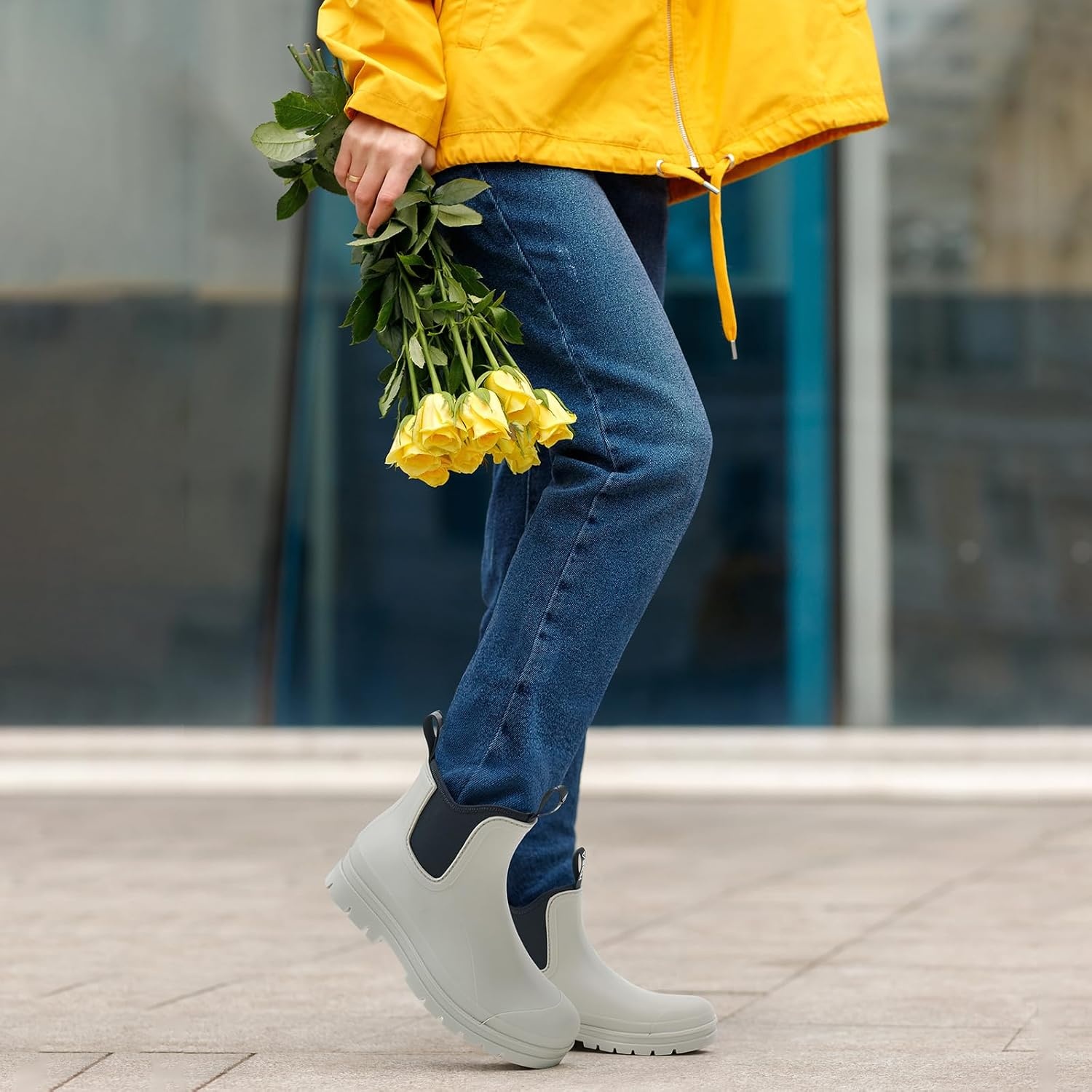 image:imageHISEA Womens Chelsea Rubber Rain Boots Ankle Rain Boots Waterproof Women Neoprene Short Garden Boots Choose Size UpGrey