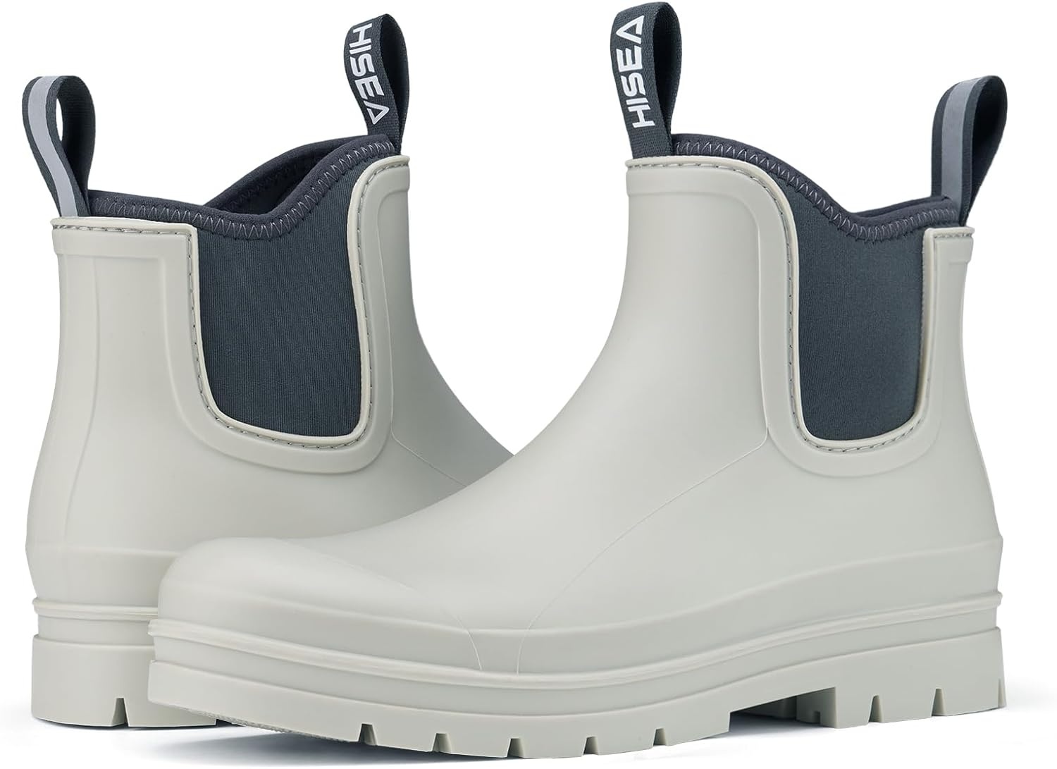 image:imageHISEA Womens Chelsea Rubber Rain Boots Ankle Rain Boots Waterproof Women Neoprene Short Garden Boots Choose Size UpGrey