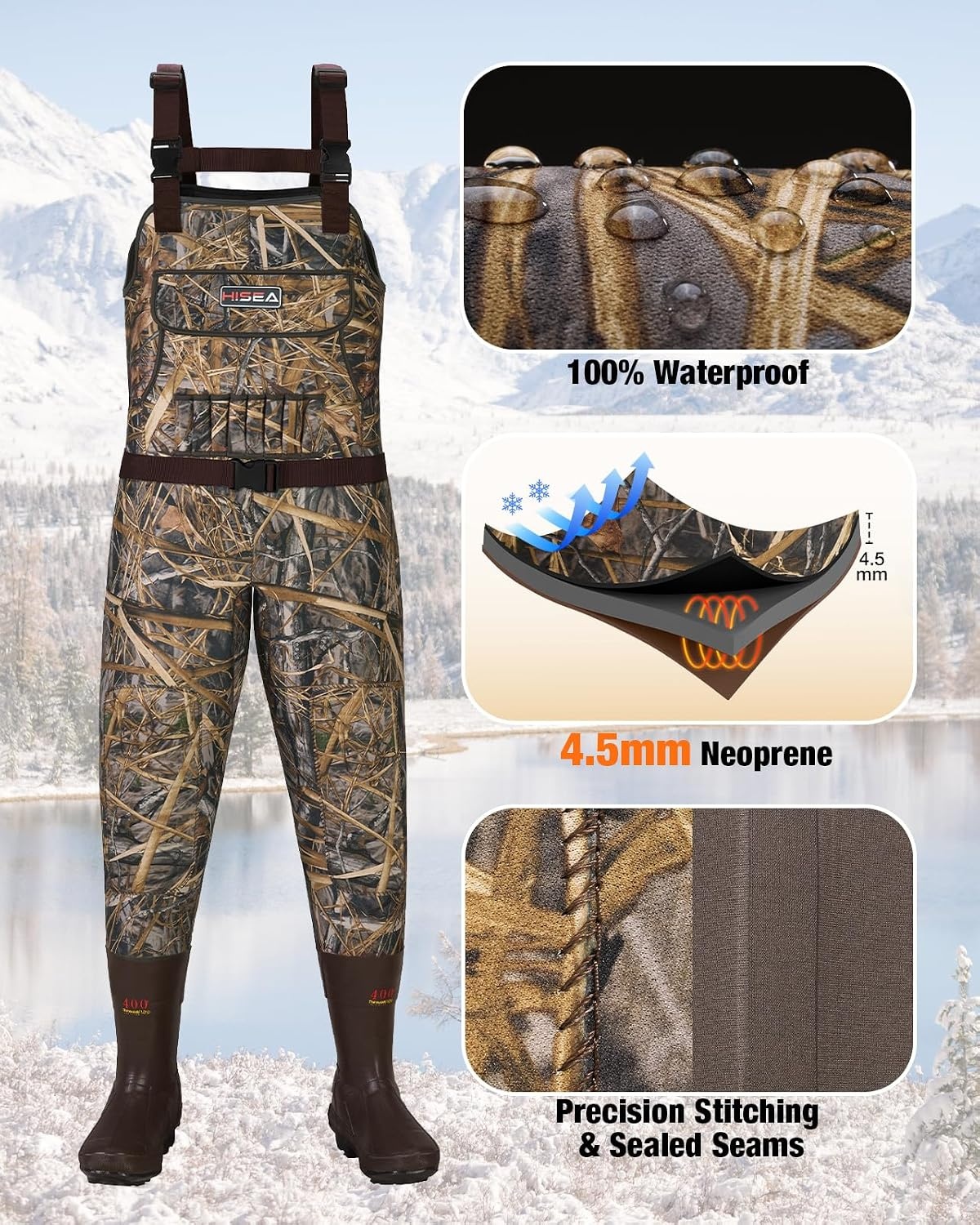 image:imageHISEA Womens Chest Waders 45mm Neoprene Leopard Hunting Wader for Women with Insulated Boots Waterproof Fishing WadersNext Camo