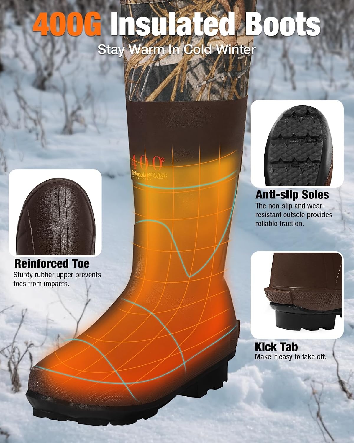 image:imageHISEA Womens Chest Waders 45mm Neoprene Leopard Hunting Wader for Women with Insulated Boots Waterproof Fishing WadersNext Camo
