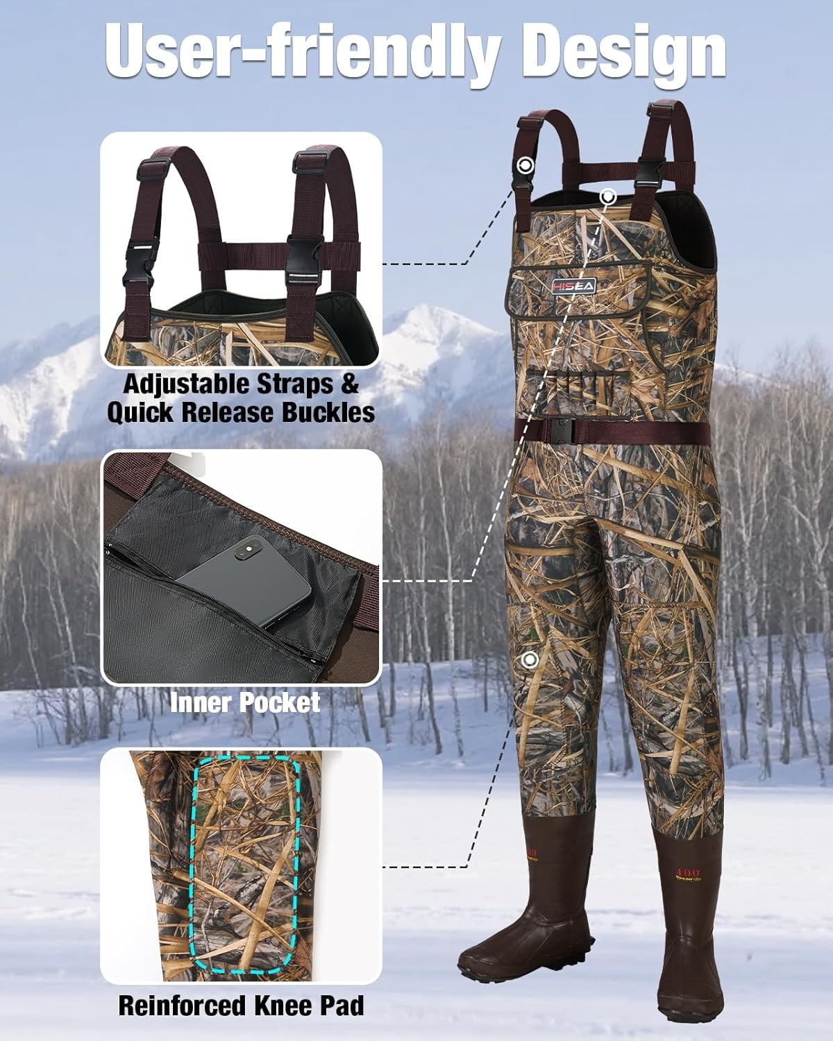 image:imageHISEA Womens Chest Waders 45mm Neoprene Leopard Hunting Wader for Women with Insulated Boots Waterproof Fishing WadersNext Camo