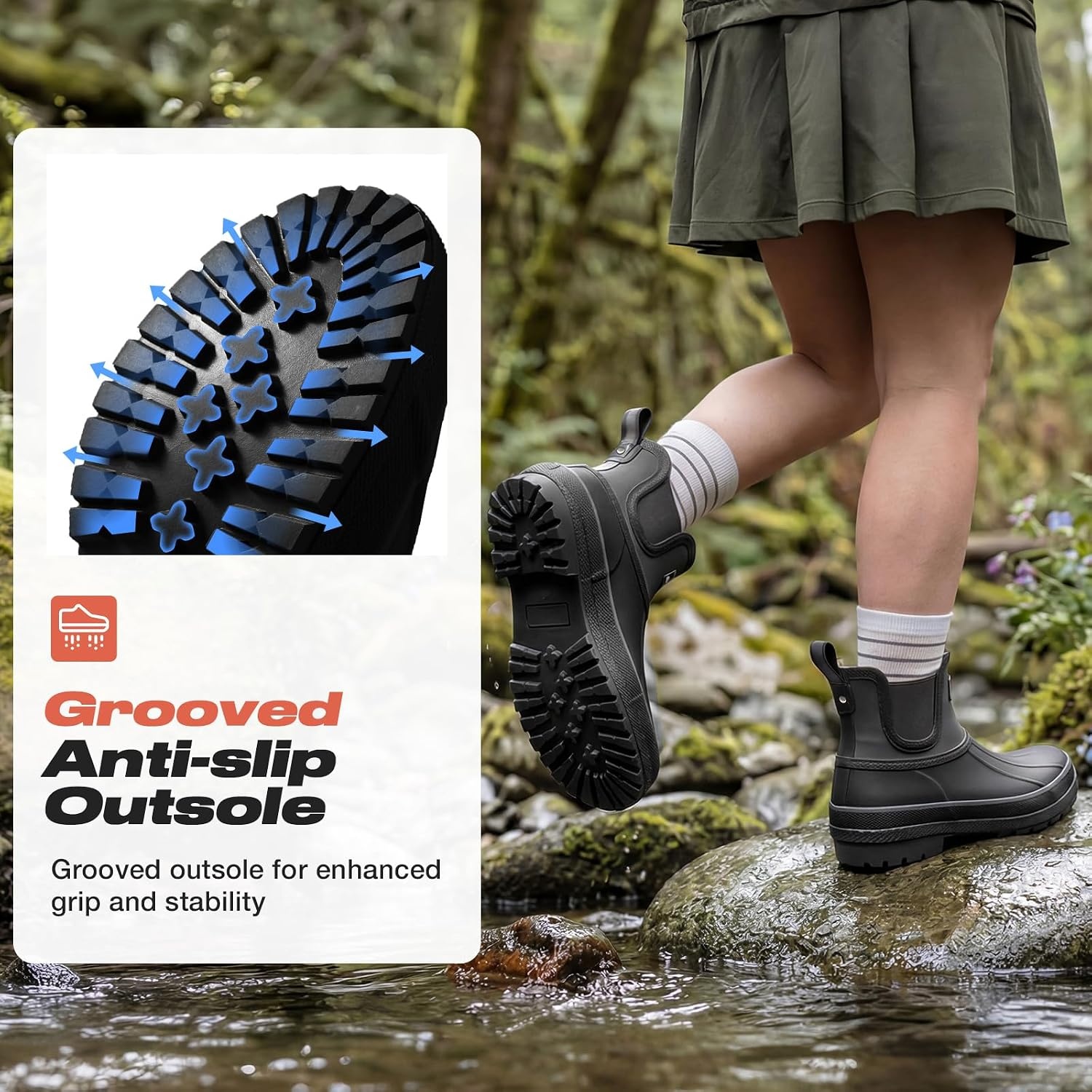 image:imageHISEA Womens Duck Chelsea Rain Boots Waterproof Short Garden Boot Outdoor Mud BootsBlack