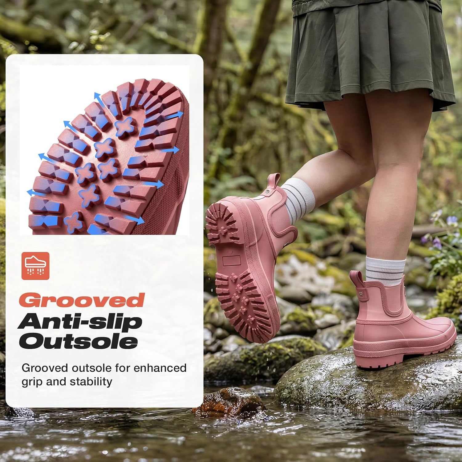 image:imageHISEA Womens Duck Chelsea Rain Boots Waterproof Short Garden Boot Outdoor Mud BootsHawthorn Red