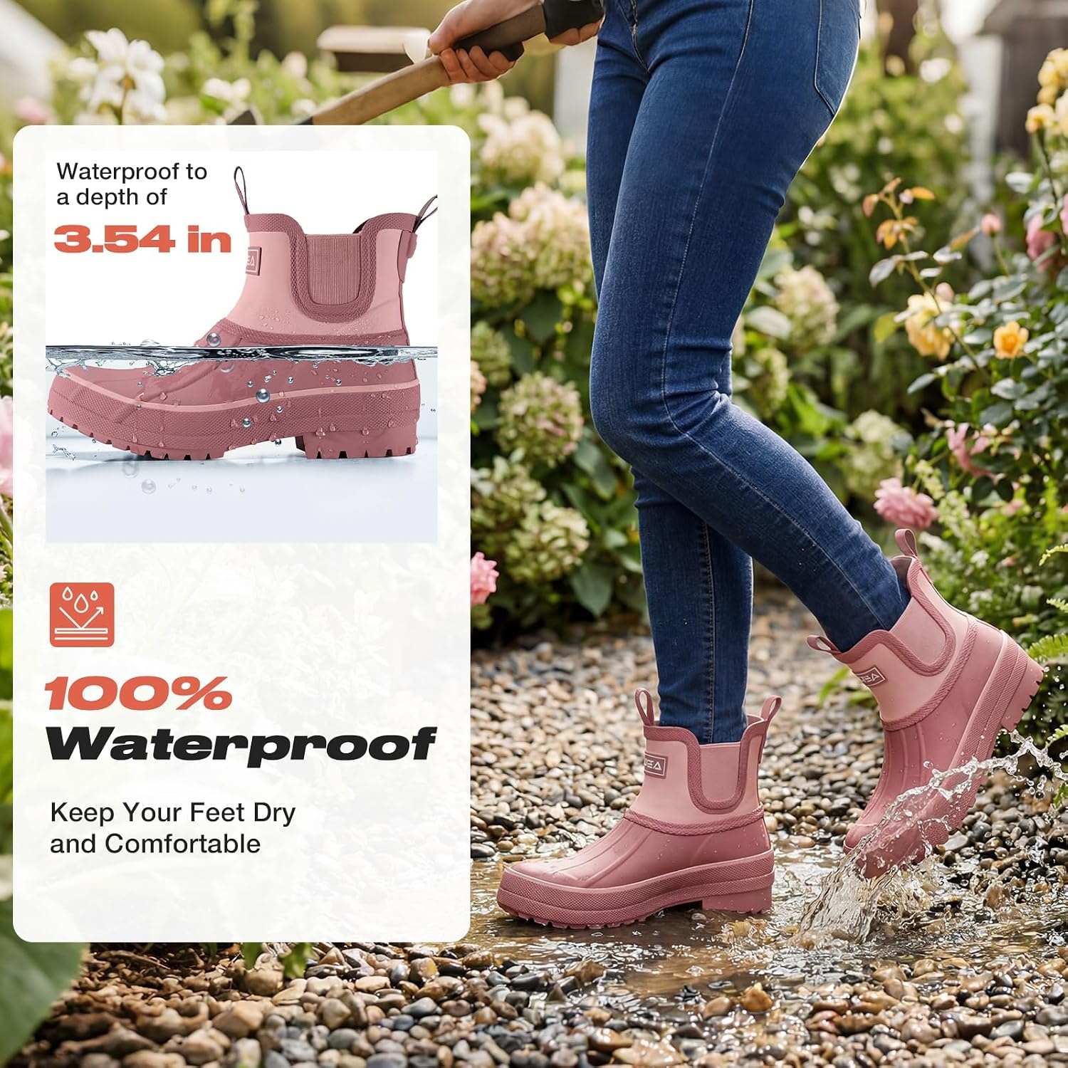 image:imageHISEA Womens Duck Chelsea Rain Boots Waterproof Short Garden Boot Outdoor Mud BootsHawthorn Red