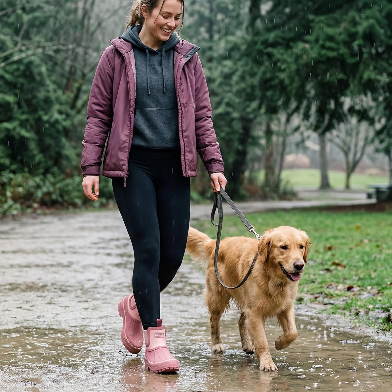 image:imageHISEA Womens Duck Chelsea Rain Boots Waterproof Short Garden Boot Outdoor Mud BootsHawthorn Red