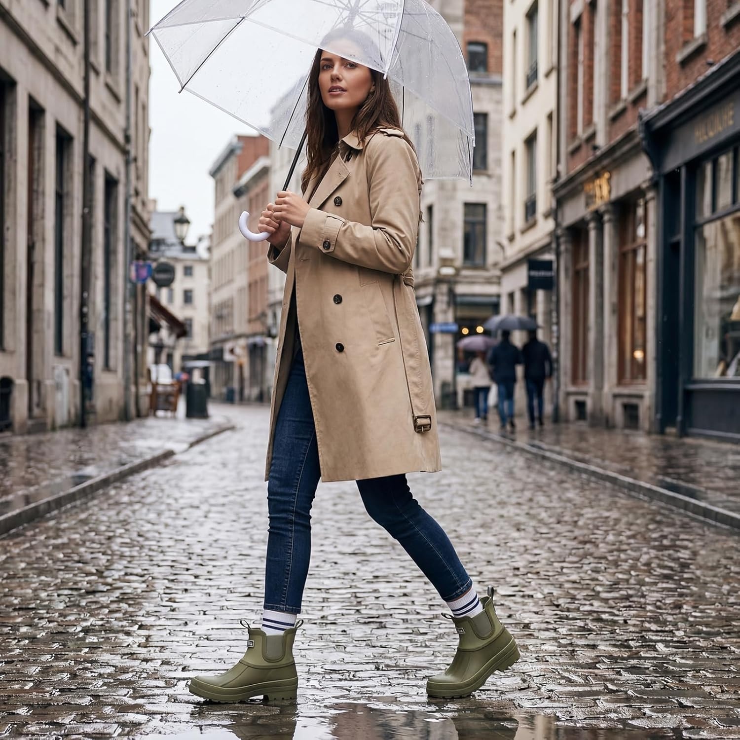 image:imageHISEA Womens Duck Chelsea Rain Boots Waterproof Short Garden Boot Outdoor Mud BootsOlive Green