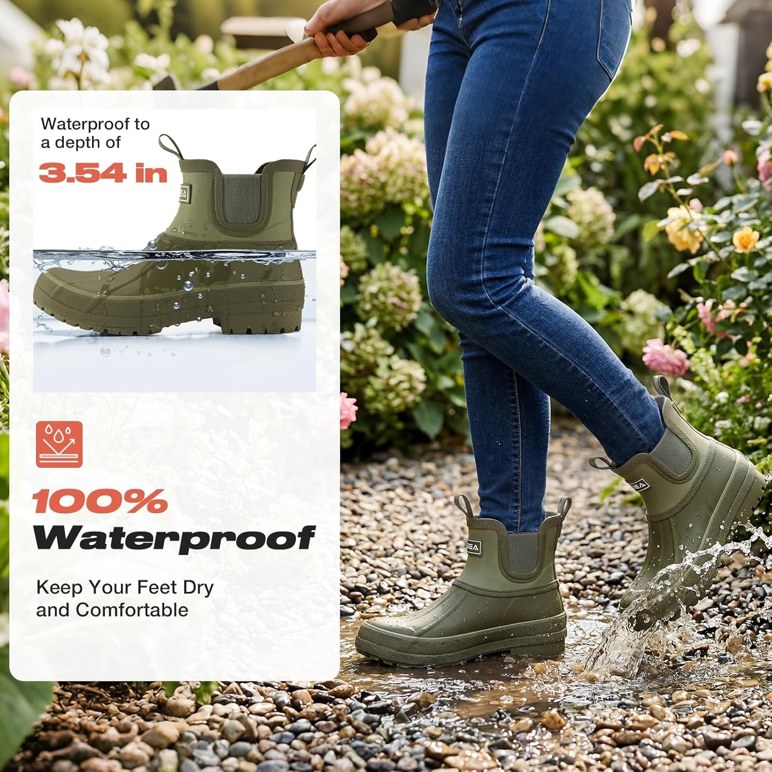 image:imageHISEA Womens Duck Chelsea Rain Boots Waterproof Short Garden Boot Outdoor Mud BootsOlive Green