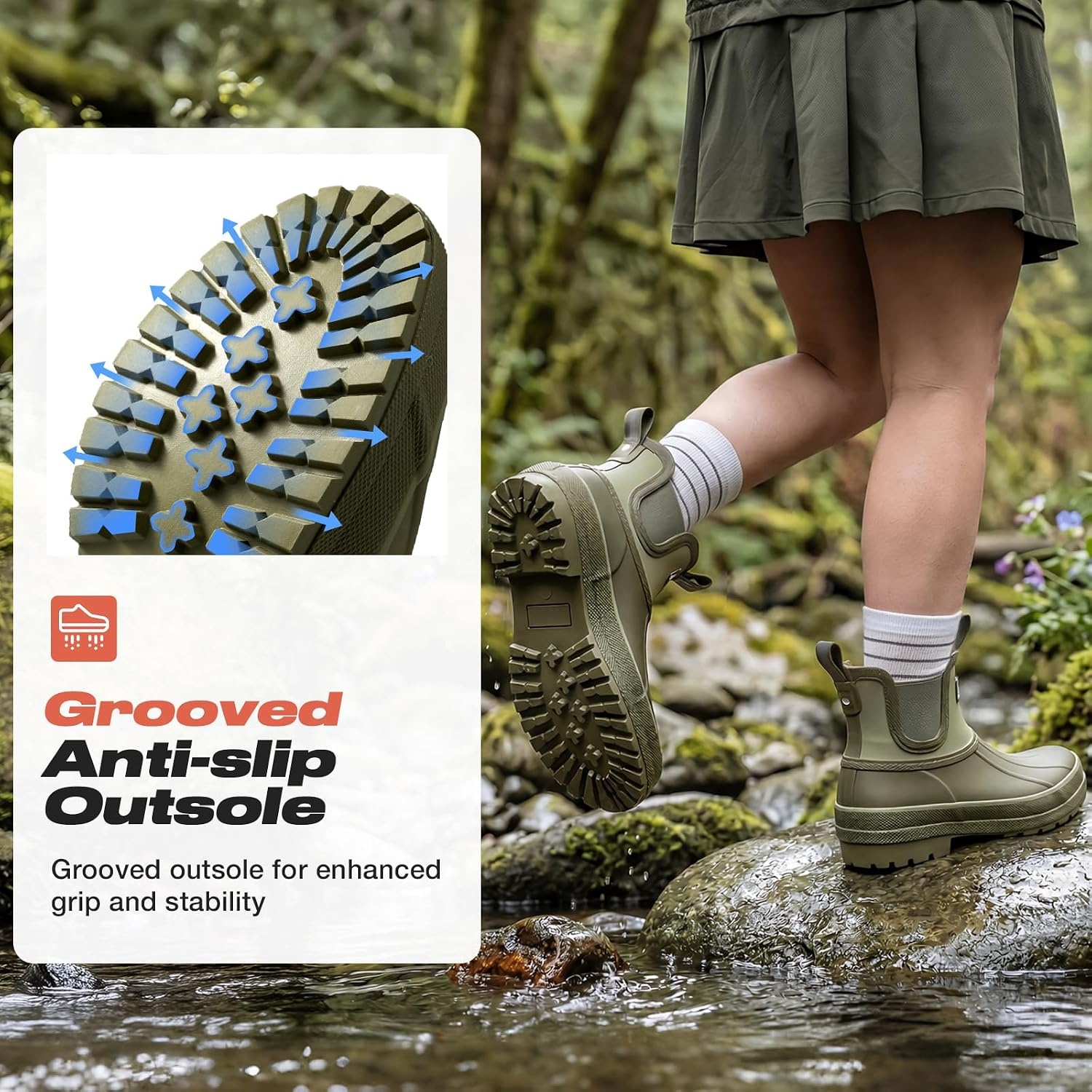 image:imageHISEA Womens Duck Chelsea Rain Boots Waterproof Short Garden Boot Outdoor Mud BootsOlive Green