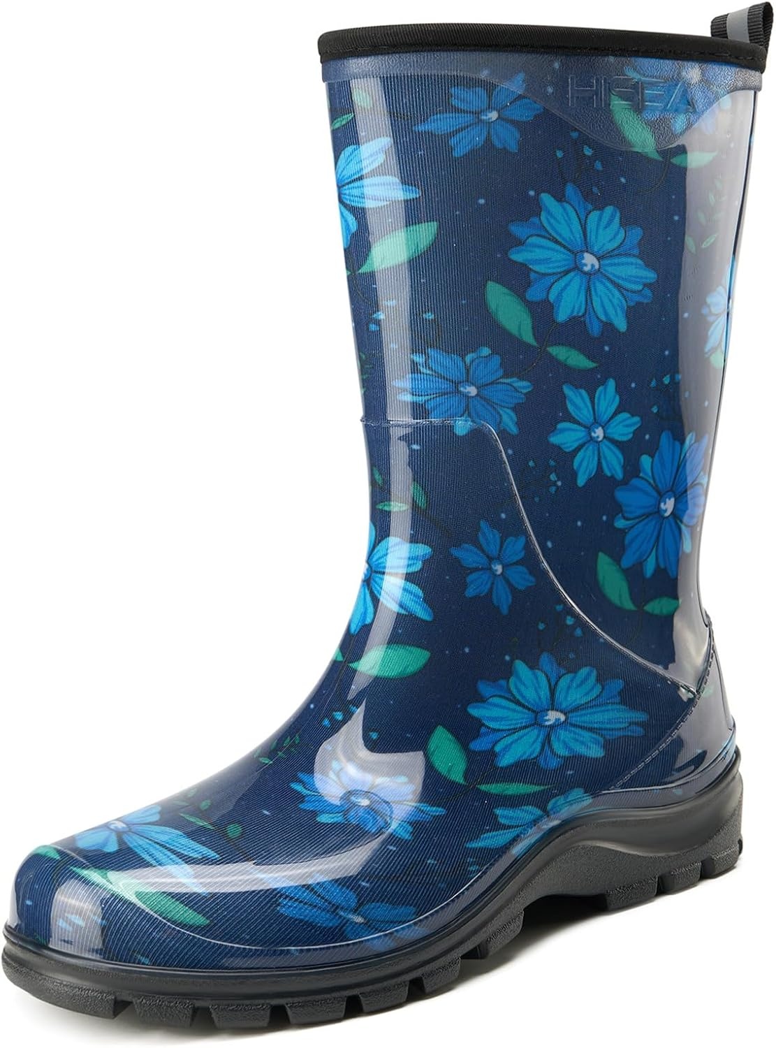 image:imageHISEA Womens Garden Boots Upgraded Wide Round Toe Mid Calf Waterproof Rain Boots NonSlip PVC Mud Boots for Outdoor Farm Work amp GardeningBlue Flower