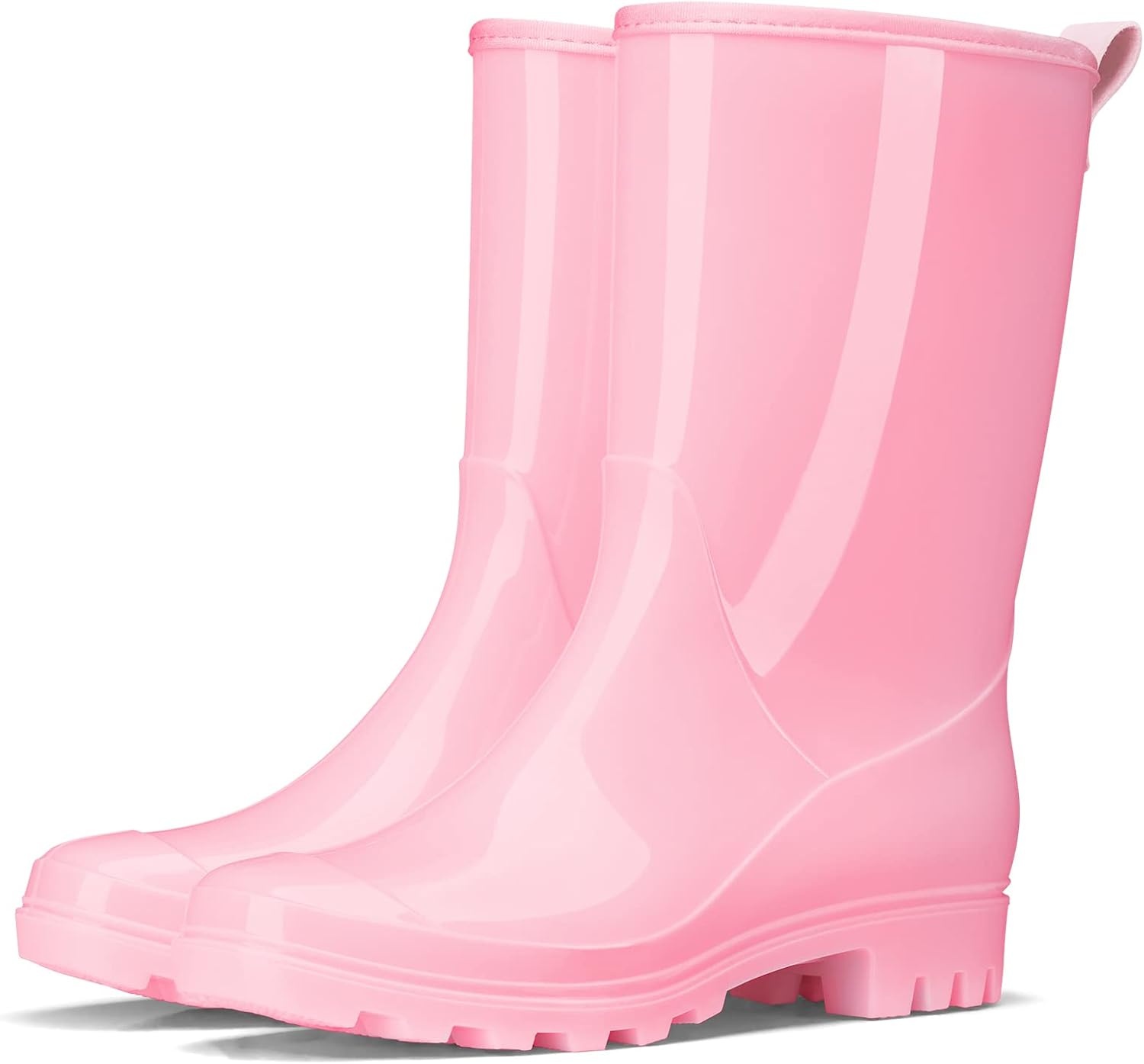 image:imageHISEA Womens Mid Calf Rain Boots Waterproof Garden Shoes Glossy Rubber PVC Rainboots with Wide Toe Box Lightweight Outdoor Mud Boots for Gardening Farm Dog Walking Yard ChoresPink