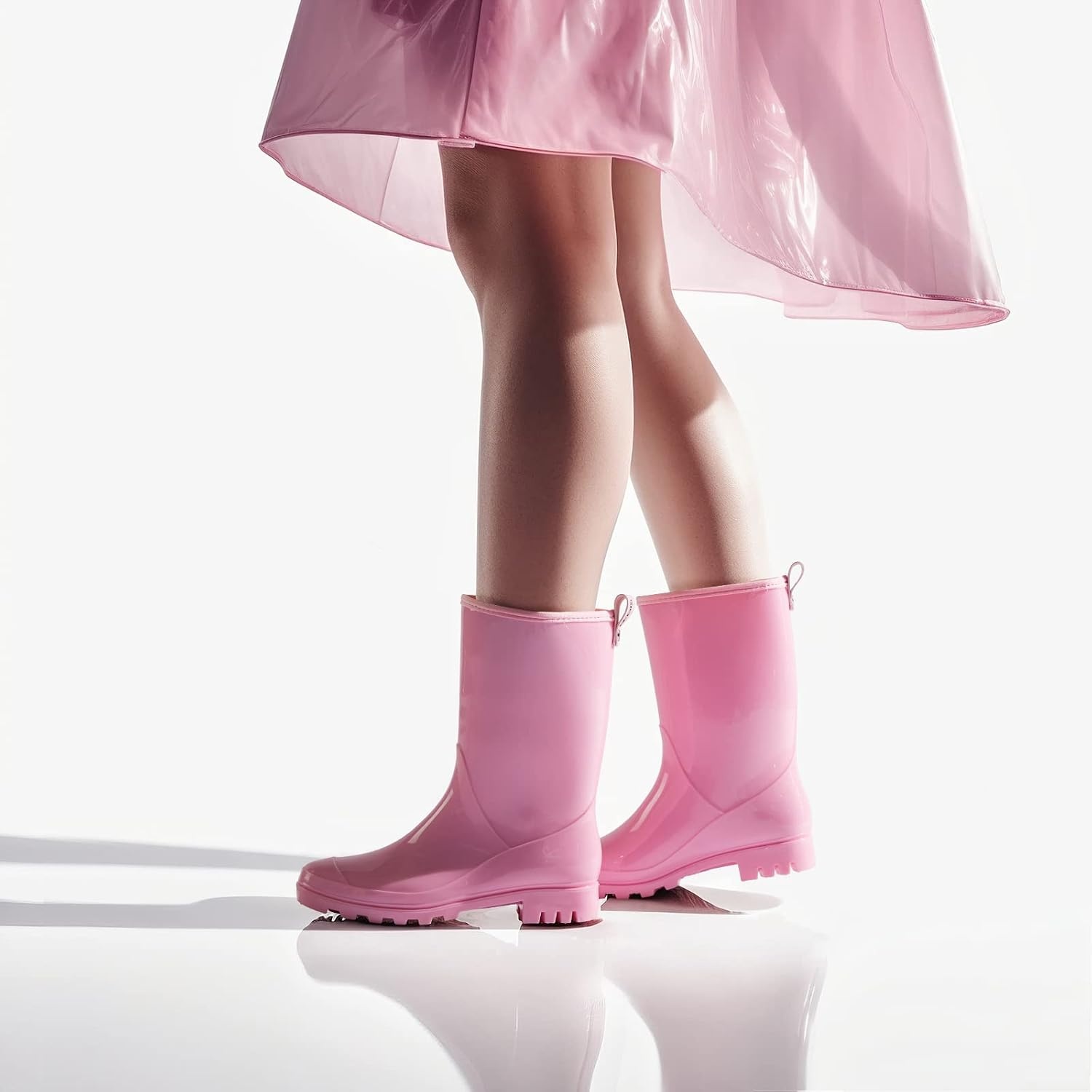 image:imageHISEA Womens Mid Calf Rain Boots Waterproof Garden Shoes Glossy Rubber PVC Rainboots with Wide Toe Box Lightweight Outdoor Mud Boots for Gardening Farm Dog Walking Yard ChoresPink