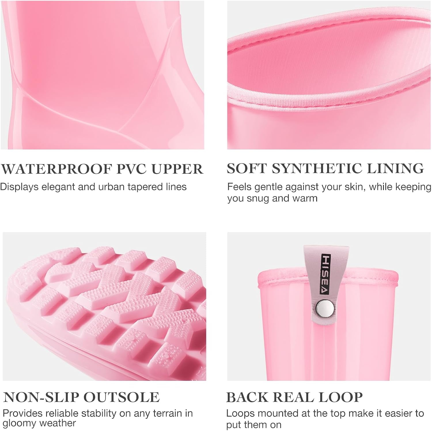 image:imageHISEA Womens Mid Calf Rain Boots Waterproof Garden Shoes Glossy Rubber PVC Rainboots with Wide Toe Box Lightweight Outdoor Mud Boots for Gardening Farm Dog Walking Yard ChoresPink