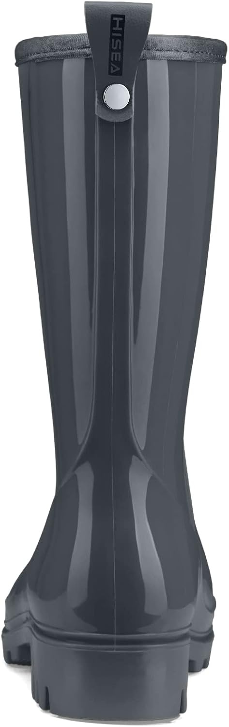 image:imageHISEA Womens Mid Calf Rain Boots Waterproof Garden Shoes Glossy Rubber PVC Rainboots with Wide Toe Box Lightweight Outdoor Mud Boots for Gardening Farm Dog Walking Yard ChoresGrey