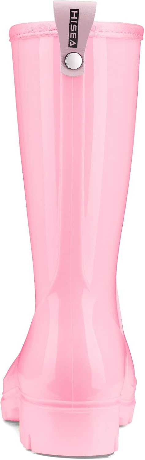 image:imageHISEA Womens Mid Calf Rain Boots Waterproof Garden Shoes Glossy Rubber PVC Rainboots with Wide Toe Box Lightweight Outdoor Mud Boots for Gardening Farm Dog Walking Yard ChoresPink