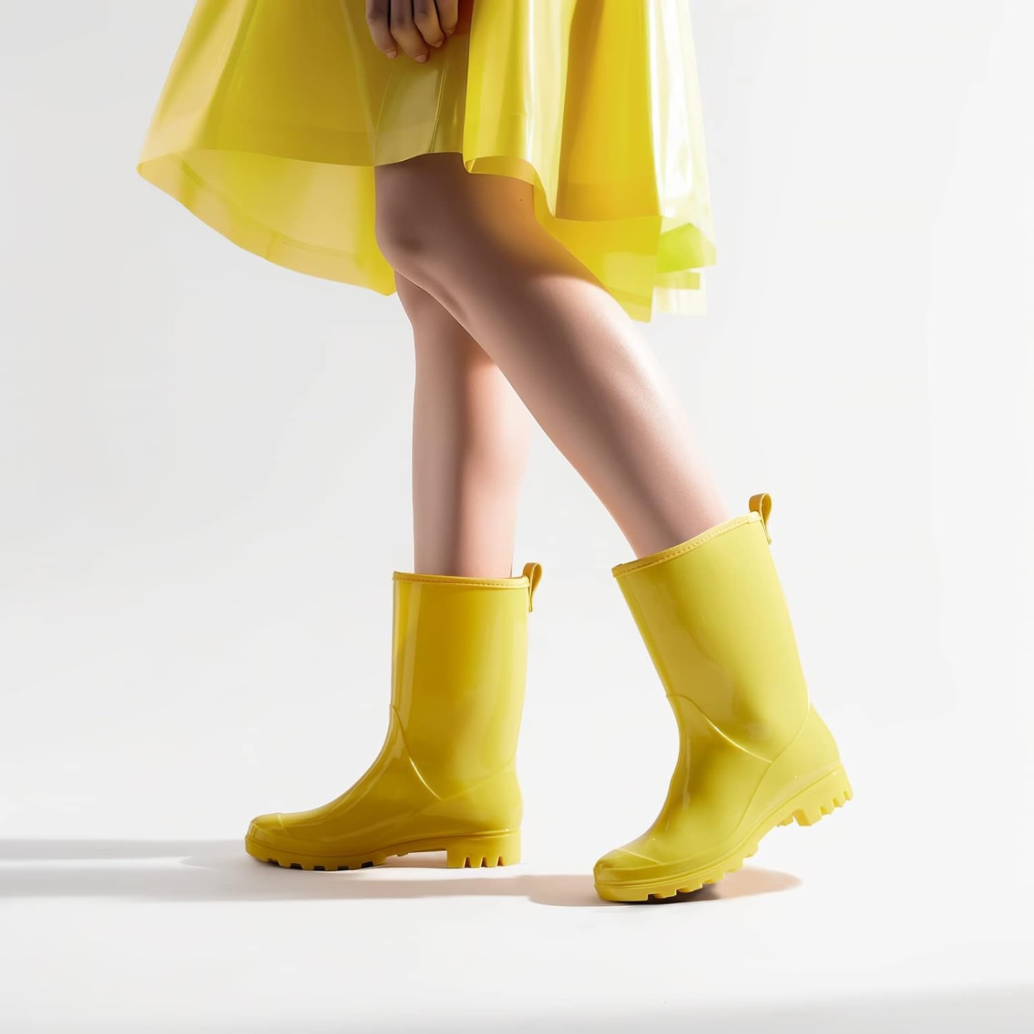 image:imageHISEA Womens Mid Calf Rain Boots Waterproof Garden Shoes Glossy Rubber PVC Rainboots with Wide Toe Box Lightweight Outdoor Mud Boots for Gardening Farm Dog Walking Yard ChoresYellow