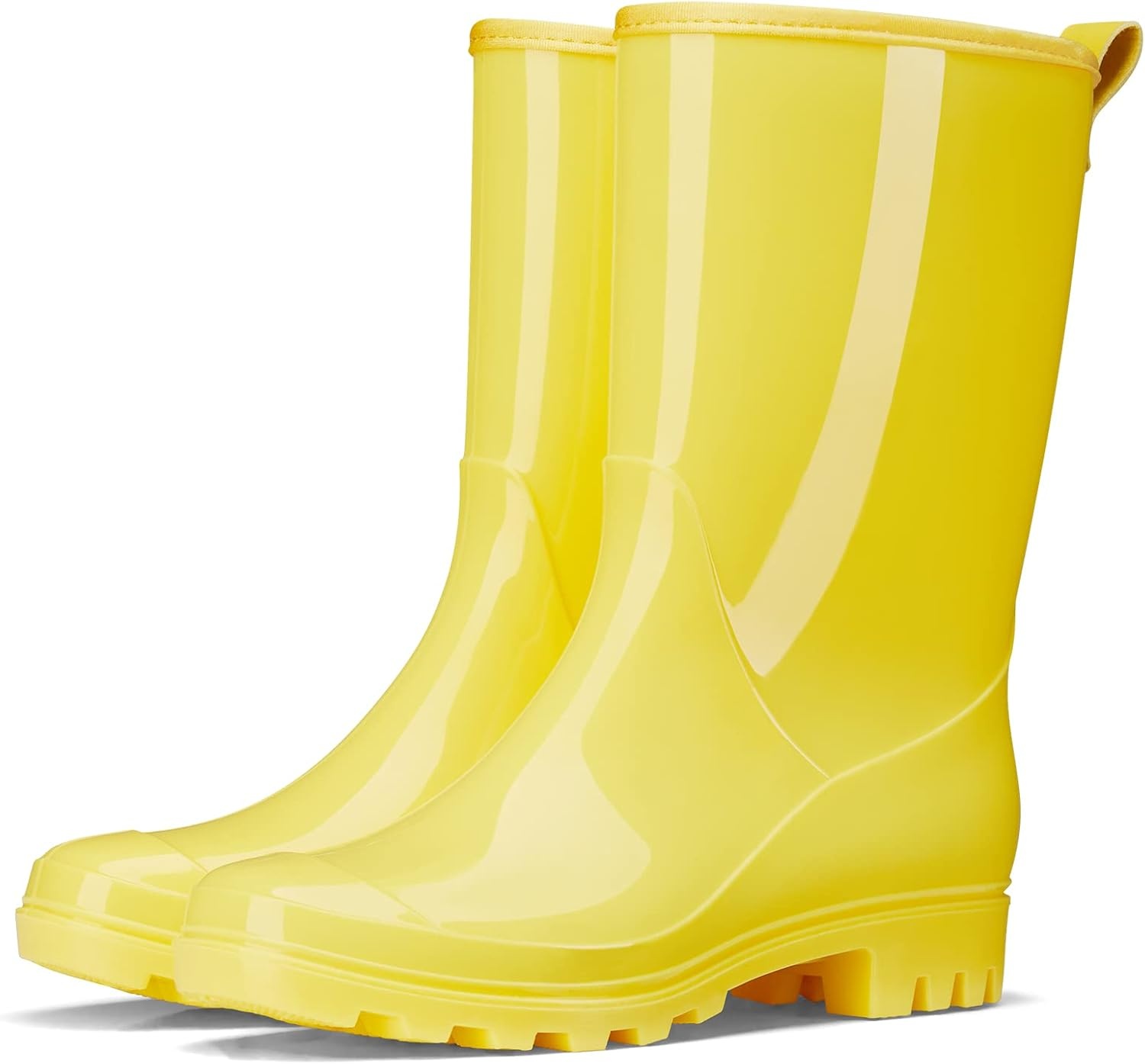 image:imageHISEA Womens Mid Calf Rain Boots Waterproof Garden Shoes Glossy Rubber PVC Rainboots with Wide Toe Box Lightweight Outdoor Mud Boots for Gardening Farm Dog Walking Yard ChoresYellow