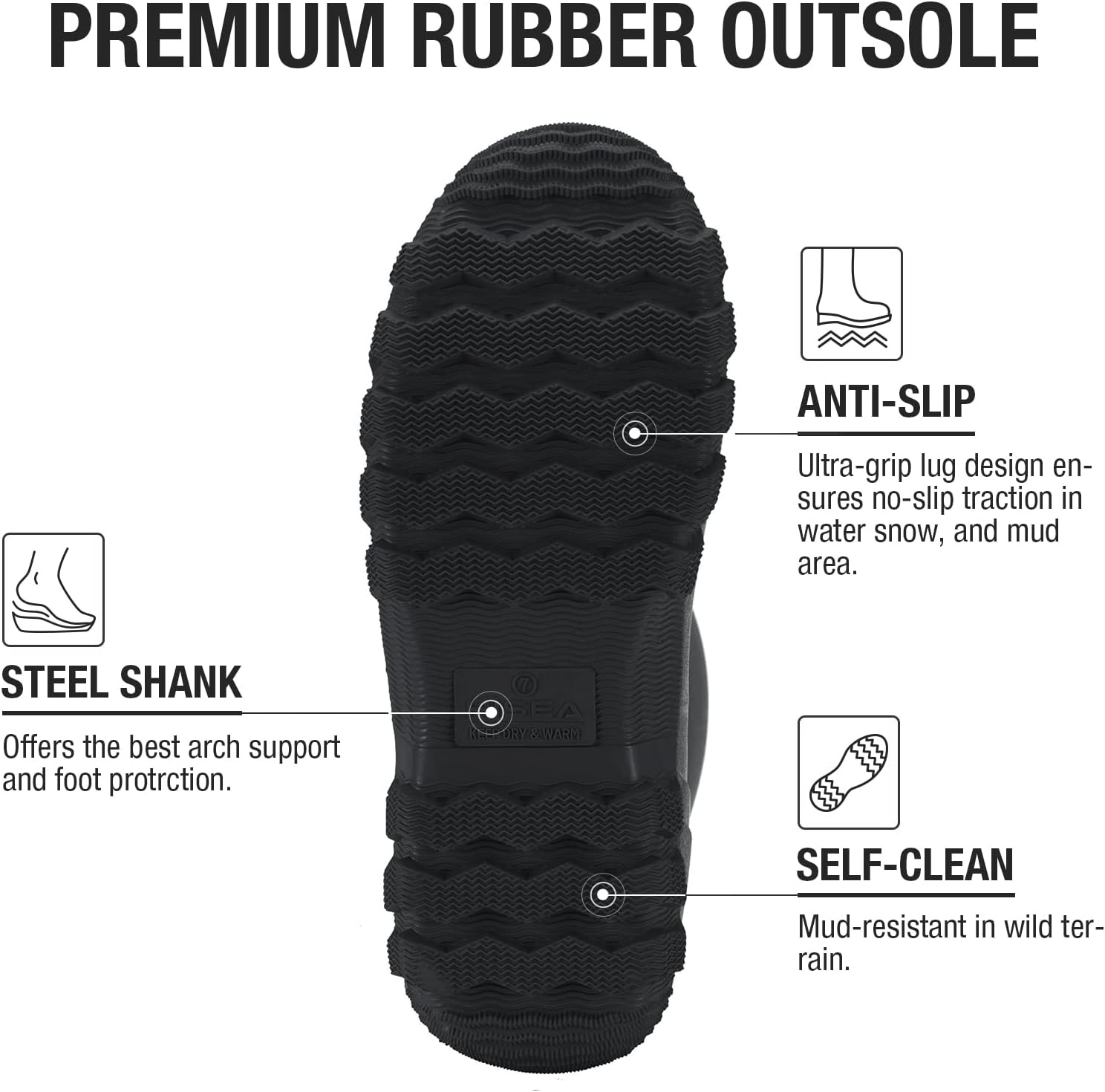 image:imageHISEA Womens Mid Calf Rain Boots Waterproof Rubber Boot for Garden Mud WorkingBlack