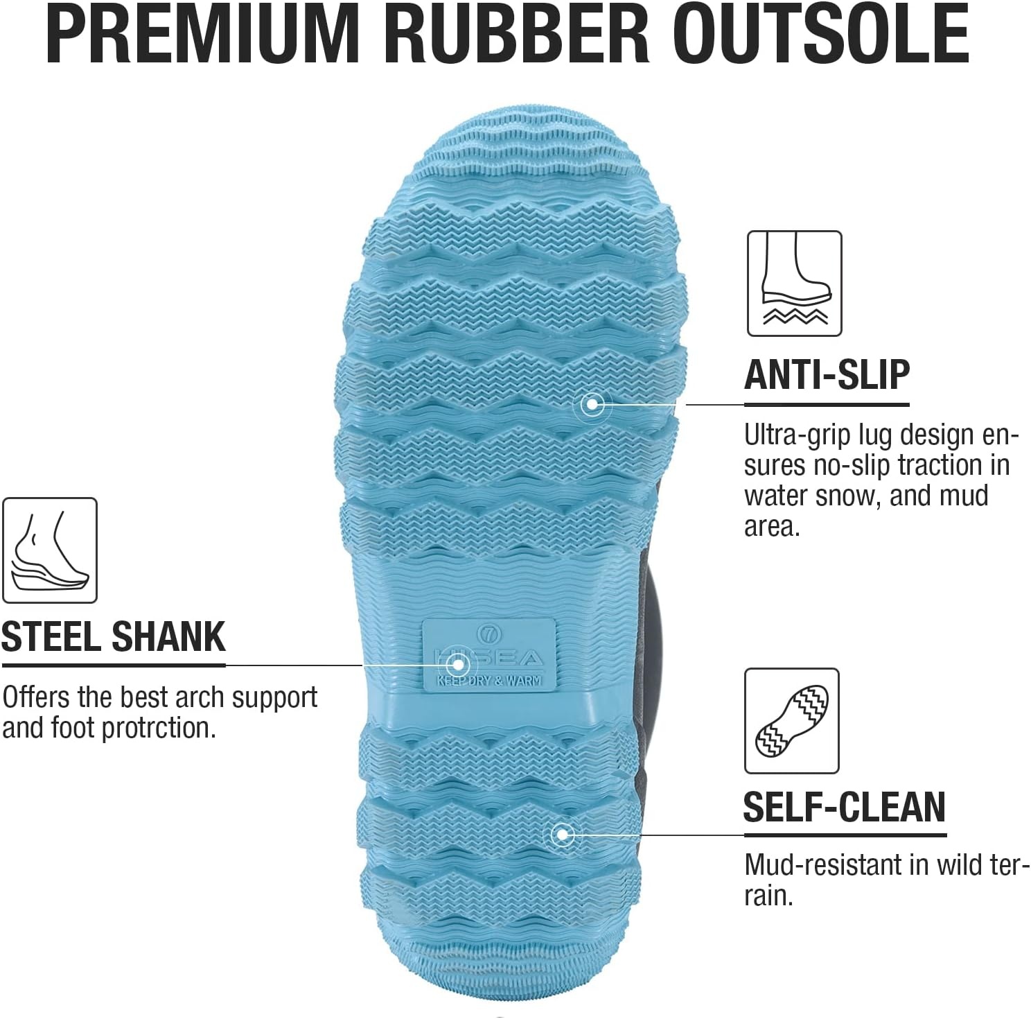 image:imageHISEA Womens Mid Calf Rain Boots Waterproof Rubber Boot for Garden Mud WorkingBlue