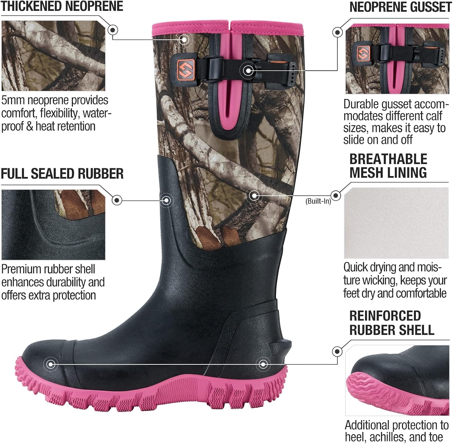 image:imageHISEA Womens Mid Calf Rain Boots Waterproof Rubber Boot for Garden Mud WorkingCamo