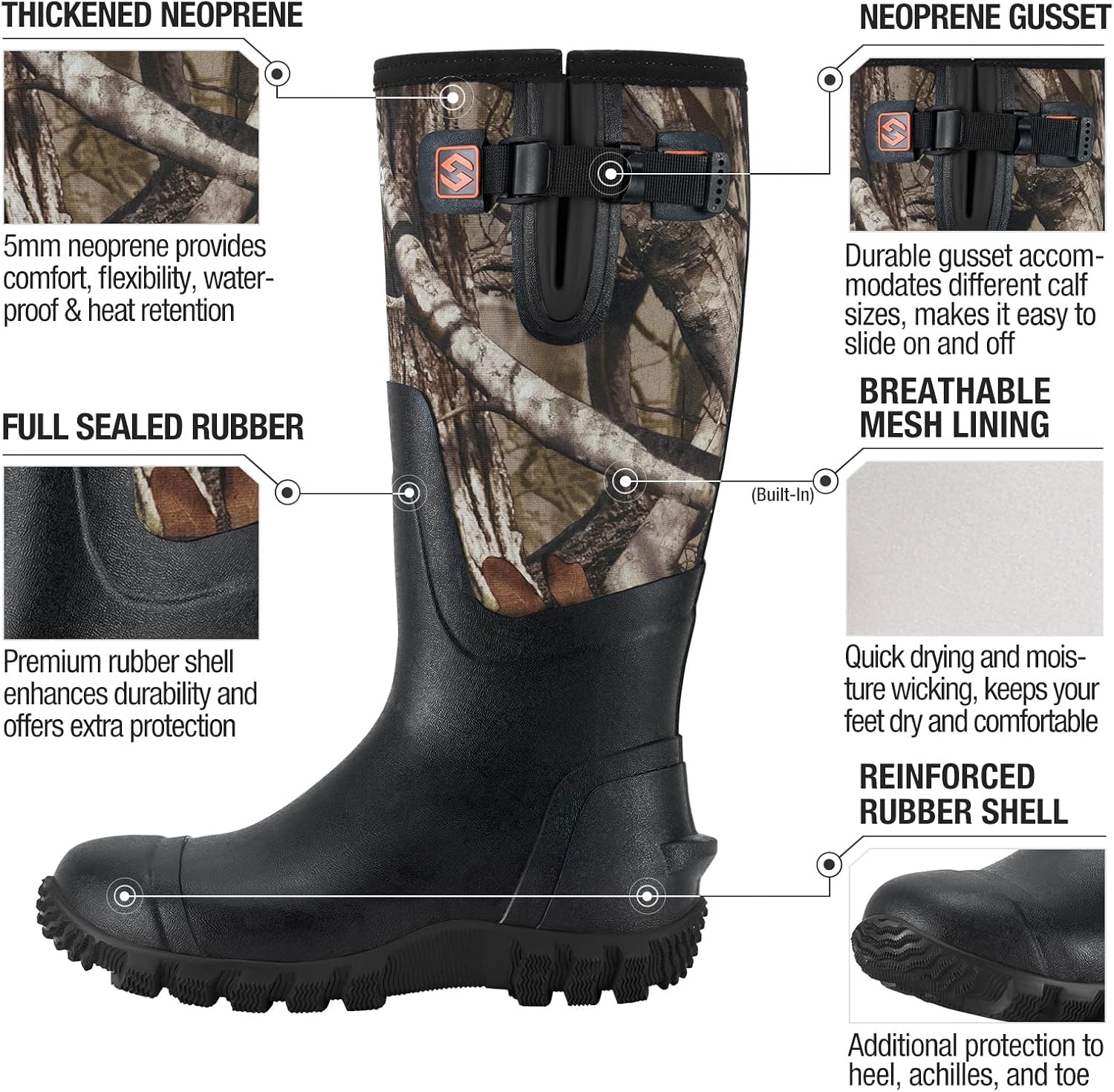 image:imageHISEA Womens Mid Calf Rain Boots Waterproof Rubber Boot for Garden Mud WorkingKanati Camo