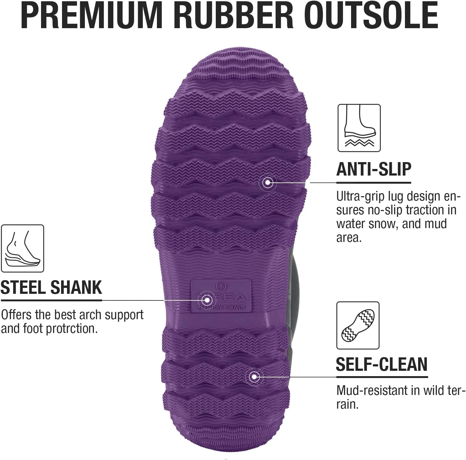 image:imageHISEA Womens Mid Calf Rain Boots Waterproof Rubber Boot for Garden Mud WorkingPurple