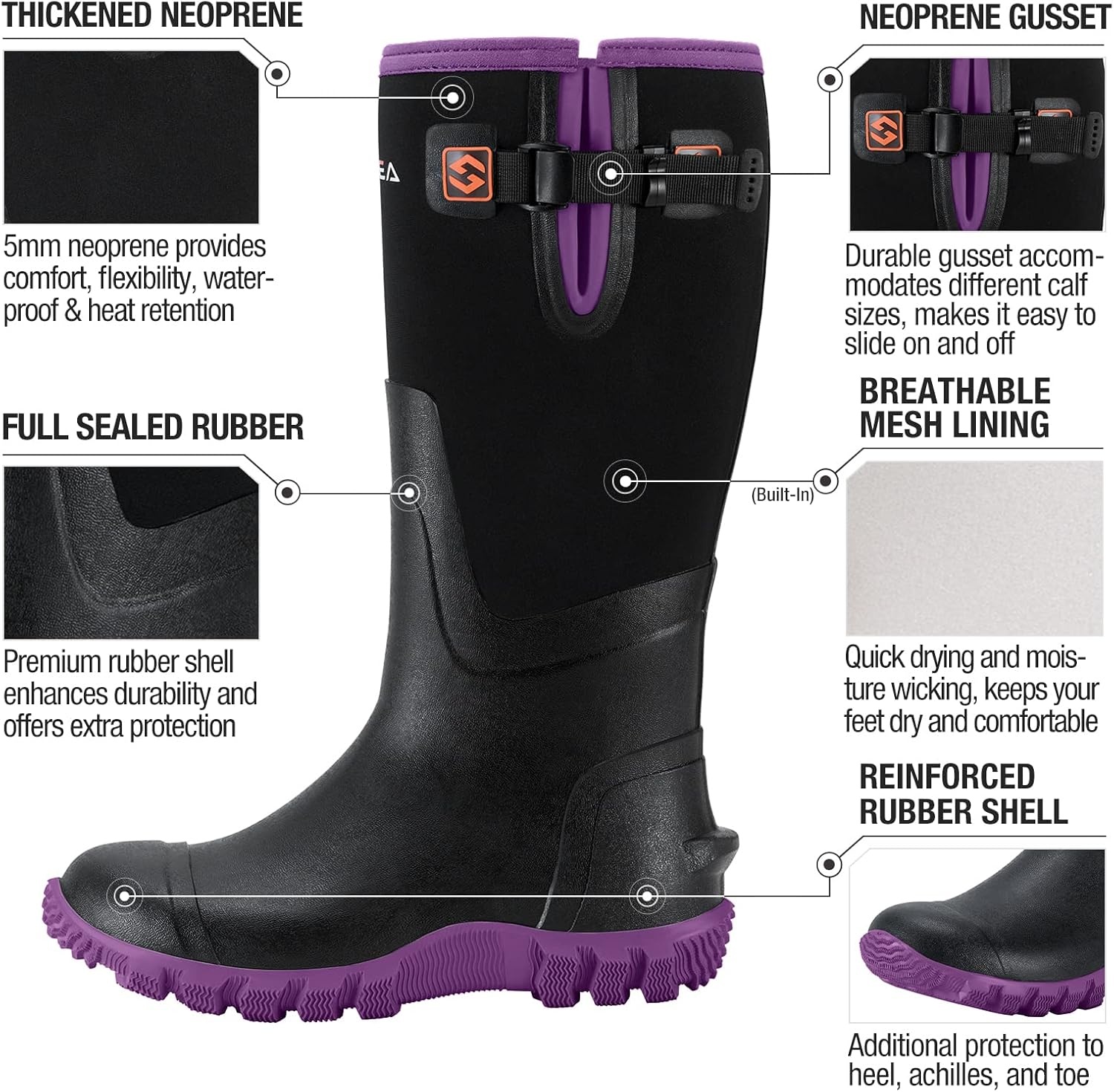 image:imageHISEA Womens Mid Calf Rain Boots Waterproof Rubber Boot for Garden Mud WorkingPurple