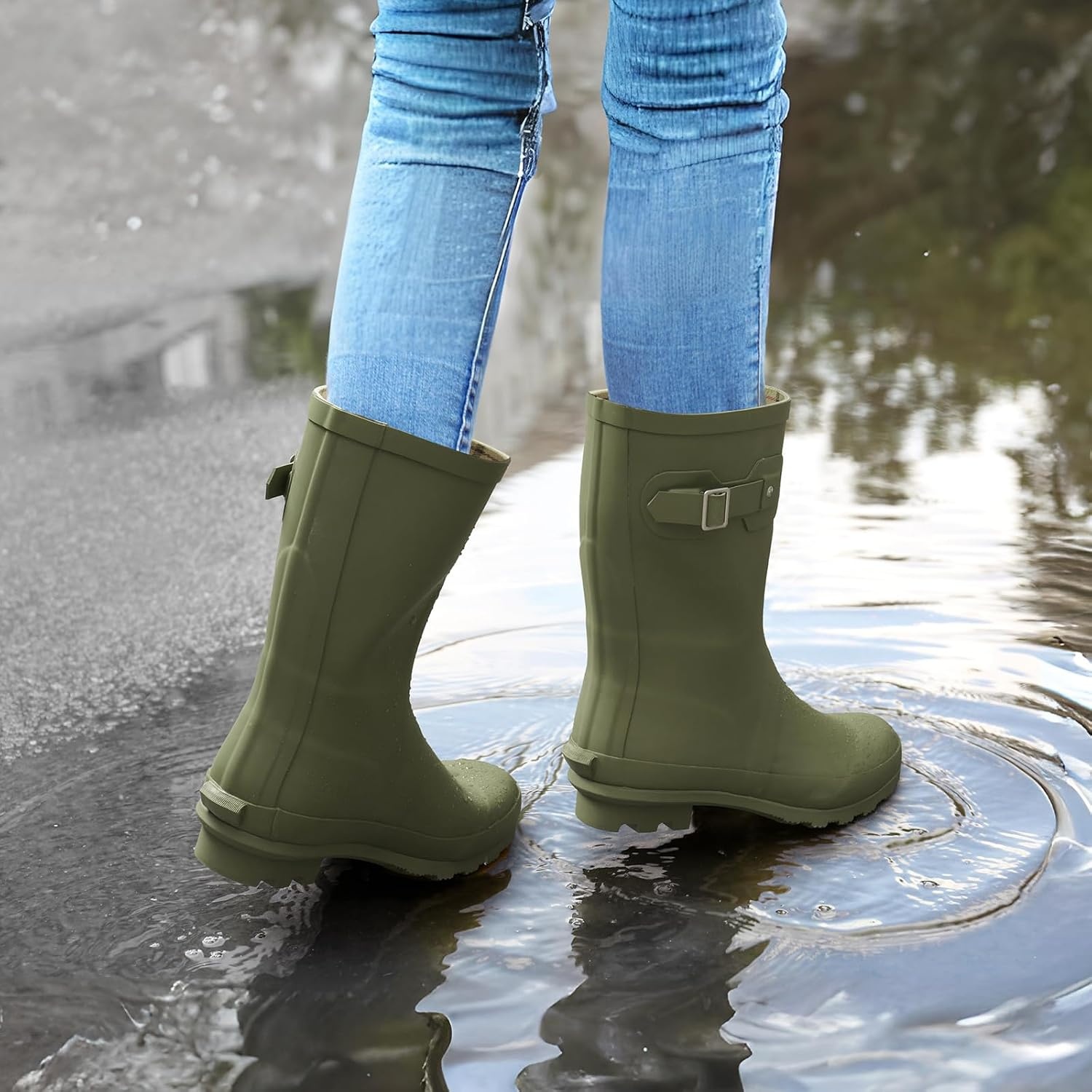 image:imageHISEA Womens Mid Calf Rubber Rain Boots Waterproof Wellington Garden Boots