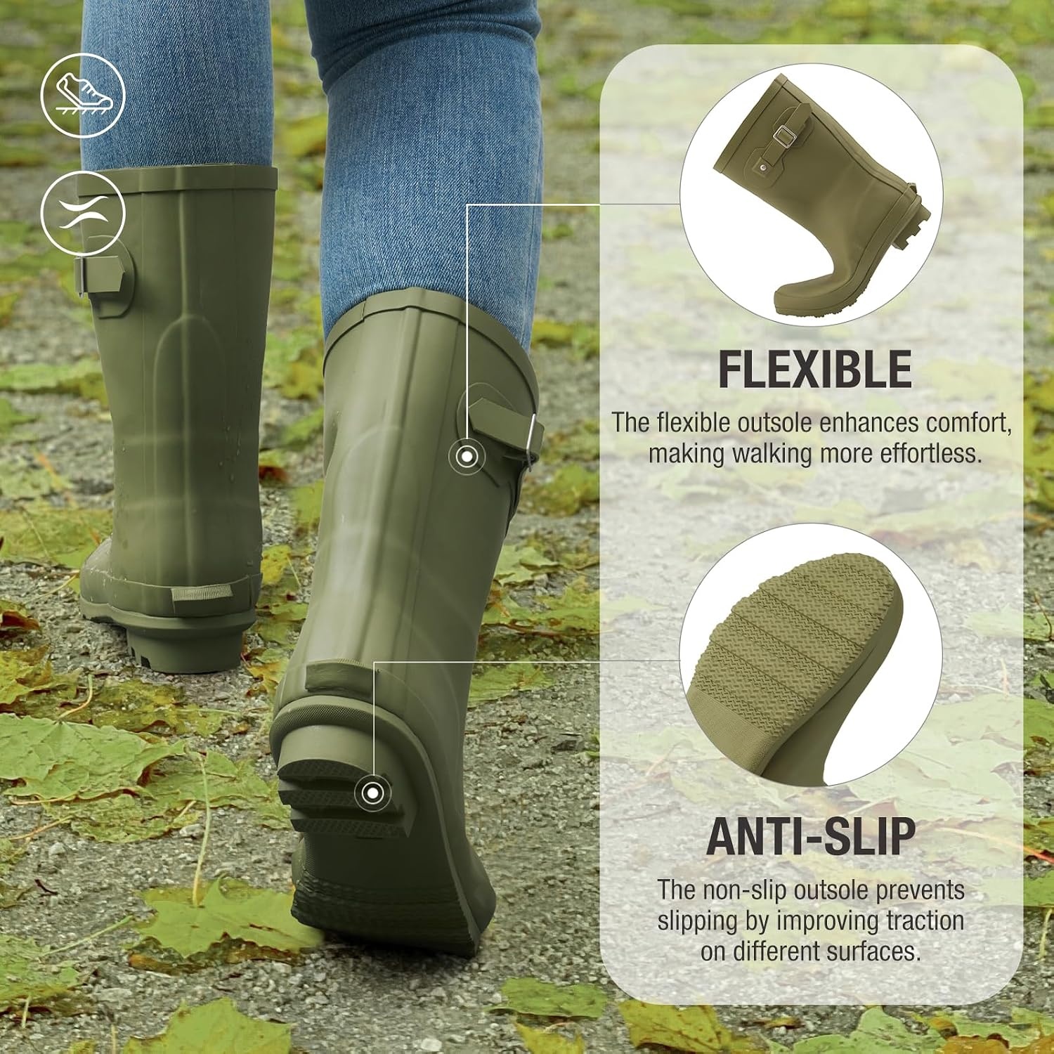 image:imageHISEA Womens Mid Calf Rubber Rain Boots Waterproof Wellington Garden Boots