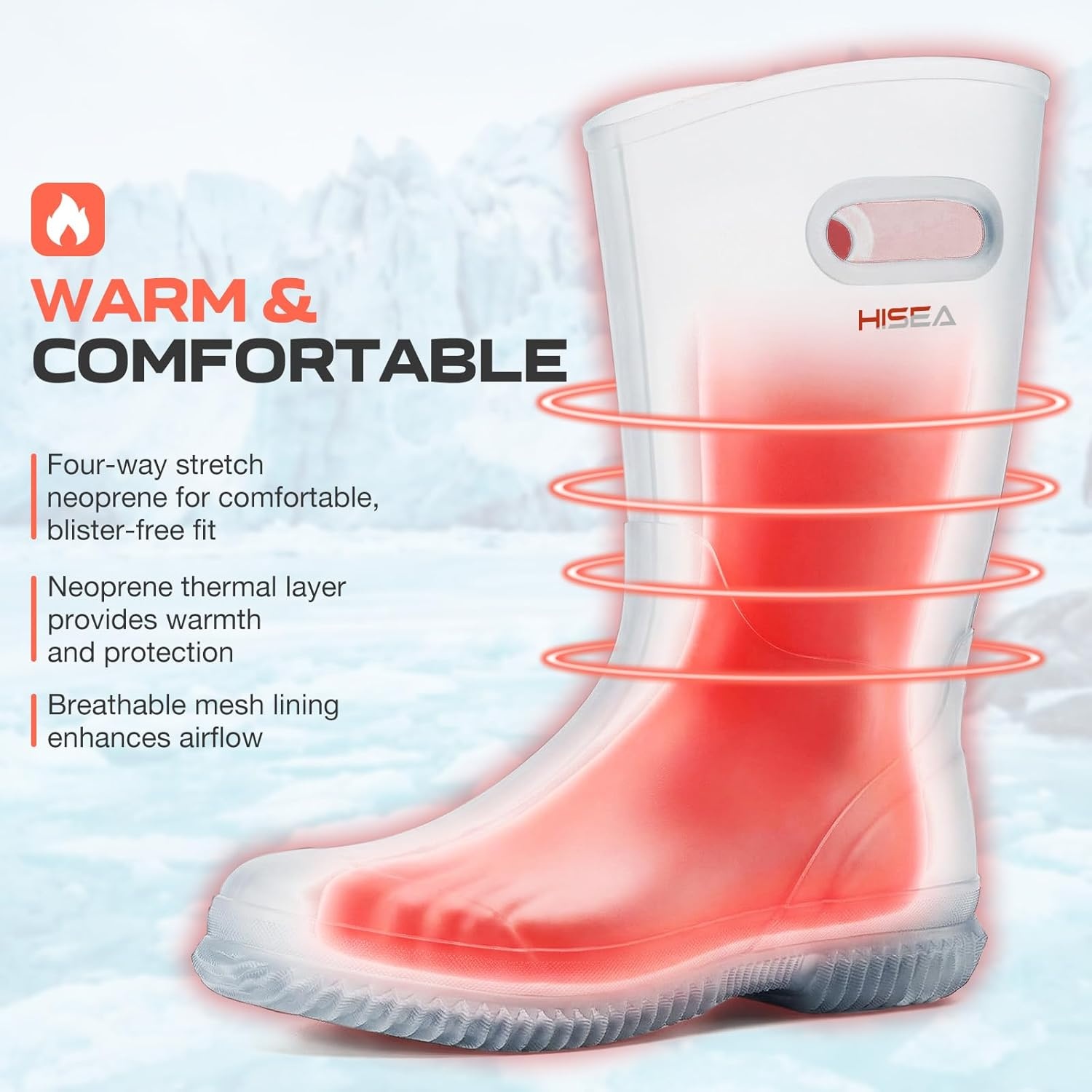 image:imageHISEA Womens Mud Rain Boots Waterproof Insulated Calf Fashion Garden Shoes for Ladies AntiSlip Tall Knee High booties 55mm Neoprene Rubber for Outdoor WorkBlack