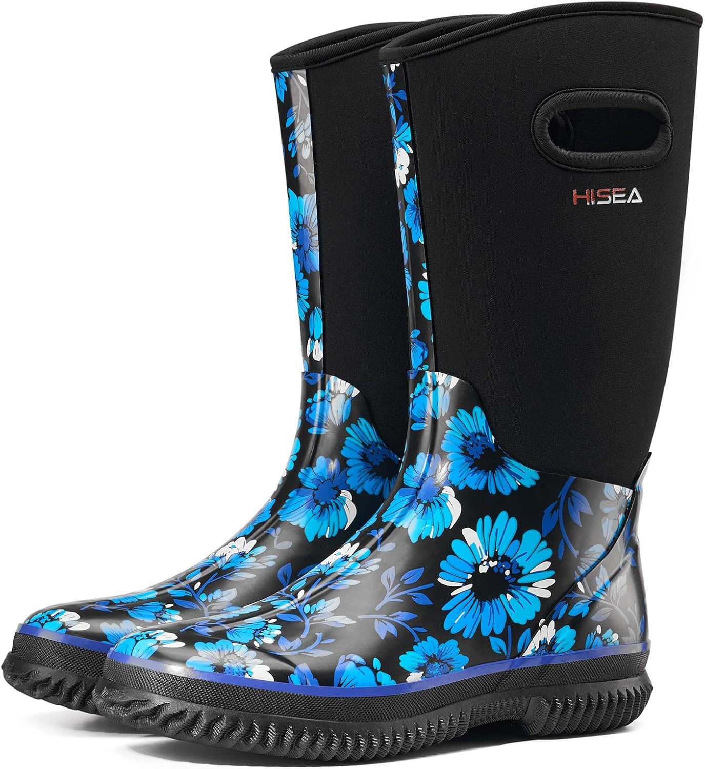 image:imageHISEA Womens Mud Rain Boots Waterproof Insulated Calf Fashion Garden Shoes for Ladies AntiSlip Tall Knee High booties 55mm Neoprene Rubber for Outdoor WorkBlue Floral