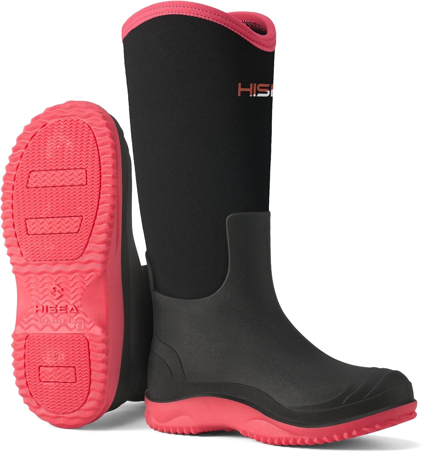 image:imageHISEA Womens Mud Rain Boots Waterproof Tall Garden Shoes Insulated Neoprene Rubber for Outdoor Activities Hunting Gardening Farming Muddy Yard Work Sizes US 611Black