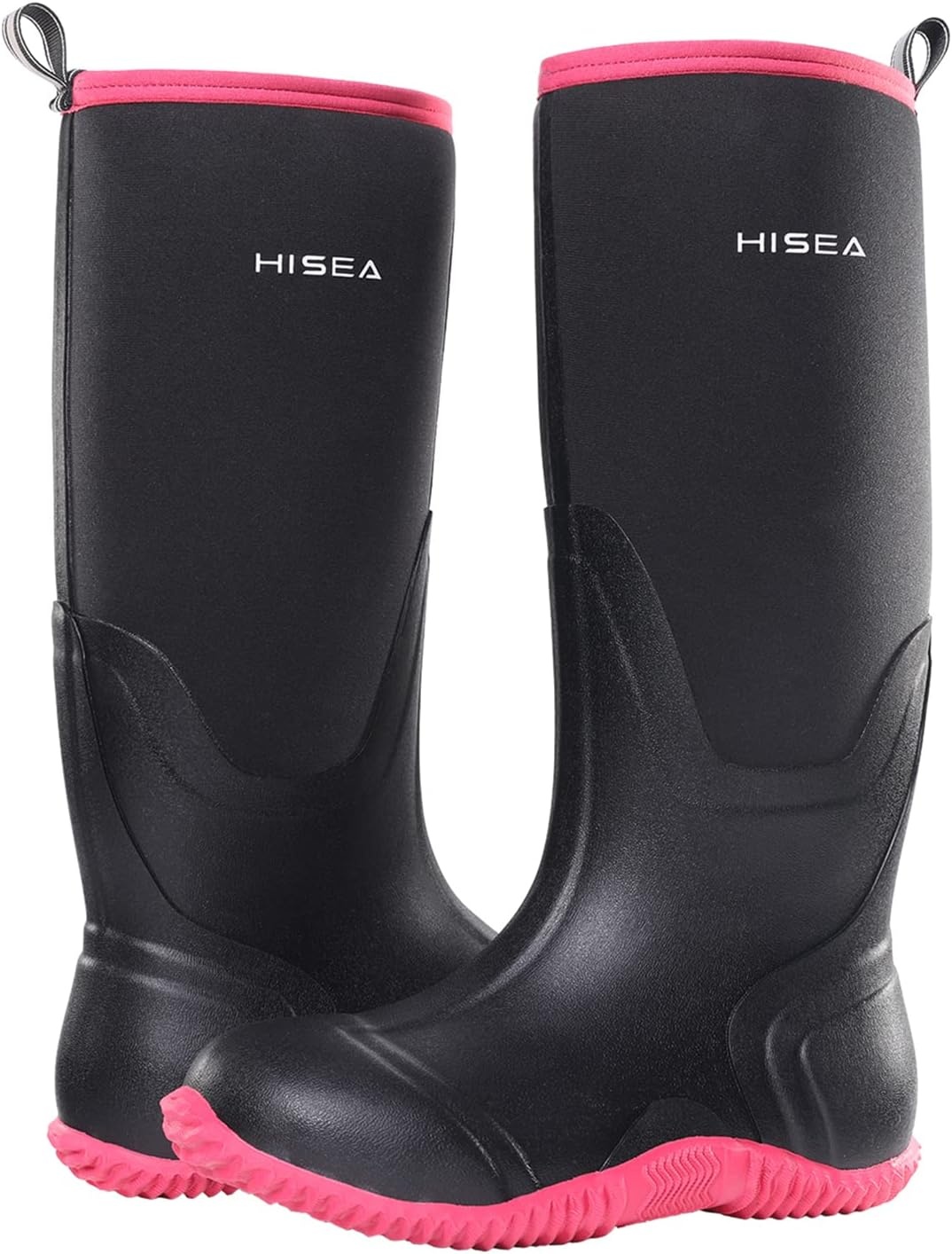 image:imageHISEA Womens Rain Boots Knee High Rubber Boots Waterproof Insulated Neoprene Mud Boots AntiSlip Outdoor Work Boots for Hunting Gardening Farming Yard Working Size 611Pink