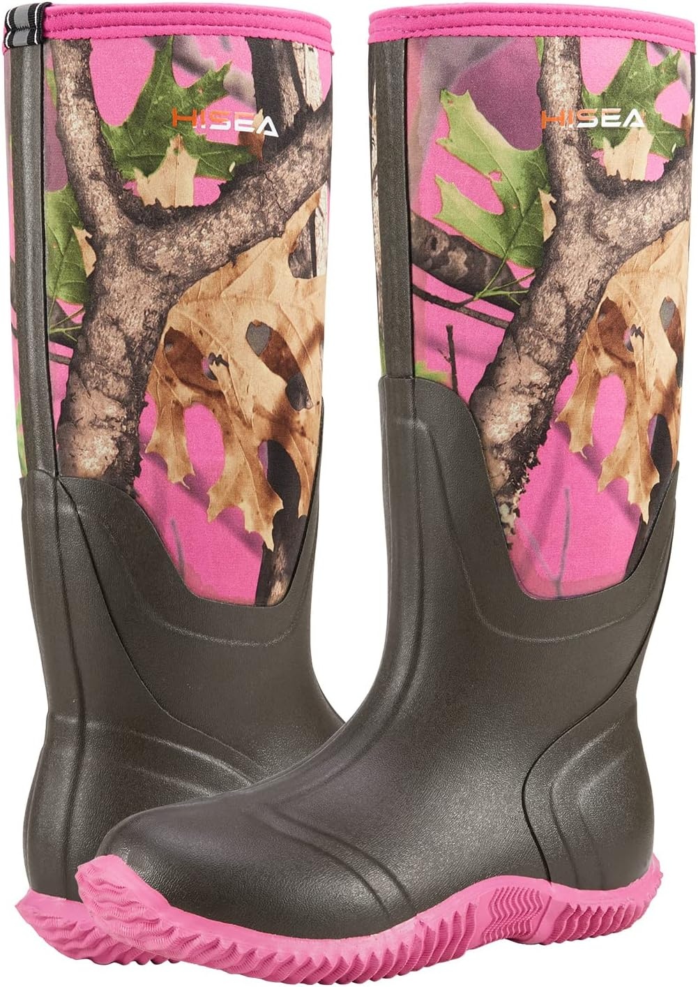 image:imageHISEA Womens Rain Boots Knee High Rubber Boots Waterproof Insulated Neoprene Mud Boots AntiSlip Outdoor Work Boots for Hunting Gardening Farming Yard Working Size 611Pink Camo