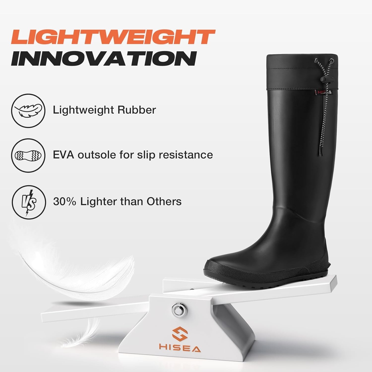 image:imageHISEA Womens Rain Boots Waterproof Knee High Garden Shoes for Yard WorkPackable Slim Fit Rubber Mud Boots Lightweight Outdoor Footwear for TravelBlack