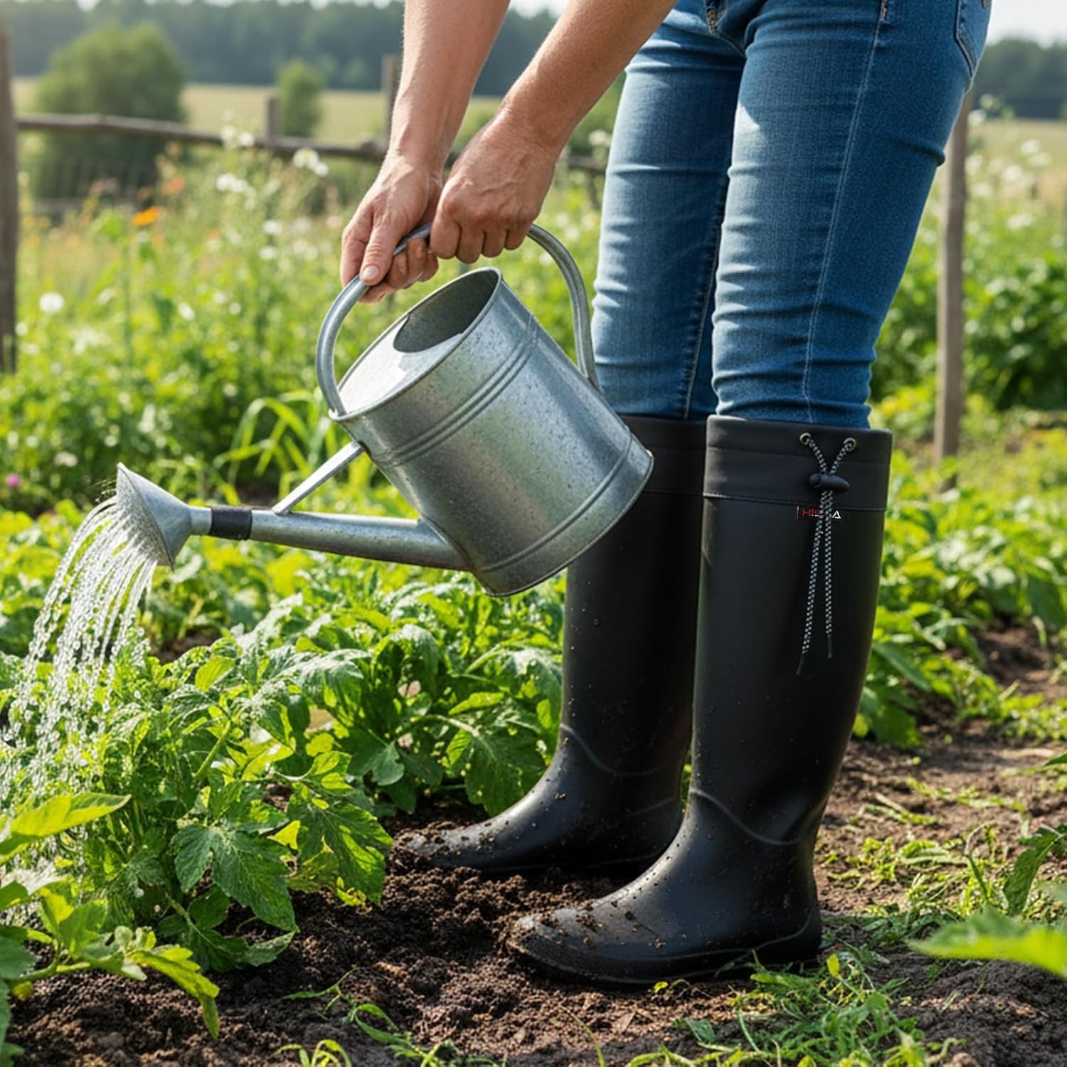 image:imageHISEA Womens Rain Boots Waterproof Knee High Garden Shoes for Yard WorkPackable Slim Fit Rubber Mud Boots Lightweight Outdoor Footwear for TravelBlack