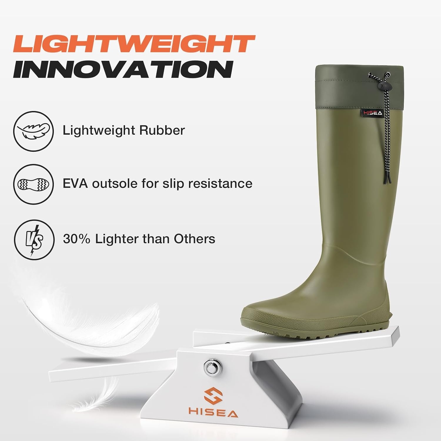image:imageHISEA Womens Rain Boots Waterproof Knee High Garden Shoes for Yard WorkPackable Slim Fit Rubber Mud Boots Lightweight Outdoor Footwear for TravelGreen