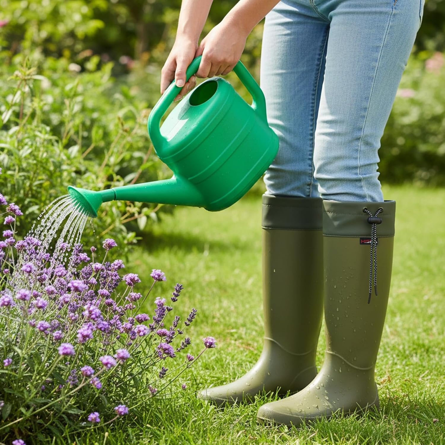 image:imageHISEA Womens Rain Boots Waterproof Knee High Garden Shoes for Yard WorkPackable Slim Fit Rubber Mud Boots Lightweight Outdoor Footwear for TravelGreen