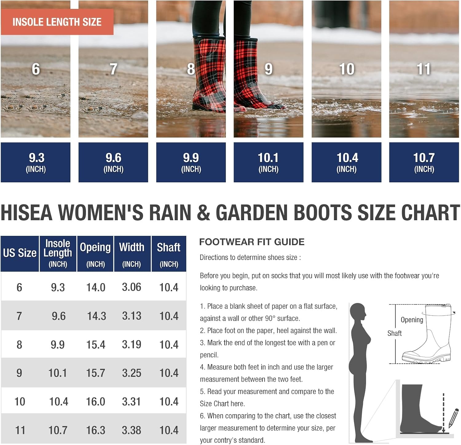 image:imageHISEA Womens Rain Boots Waterproof Mid Calf Garden Boots for WomenBlue Claw