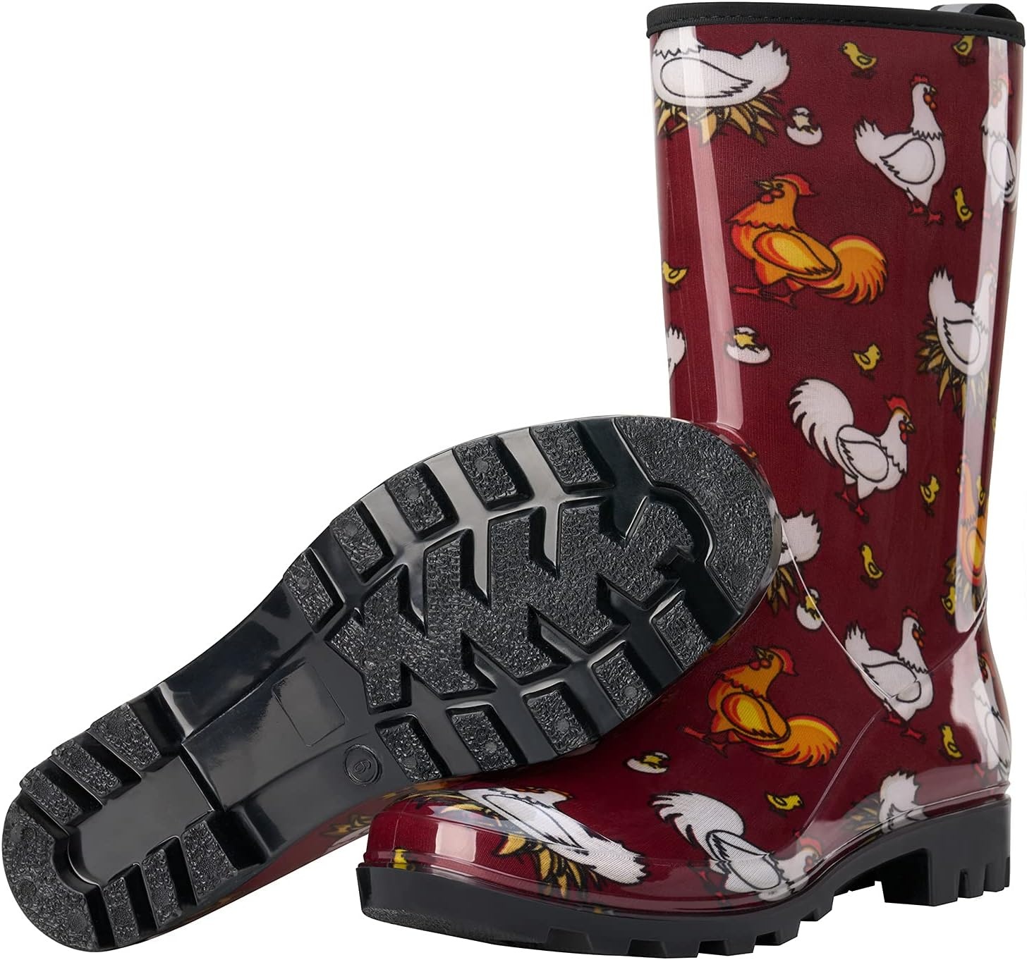 image:imageHISEA Womens Rain Boots Waterproof Mid Calf Garden Boots for WomenChickens Red