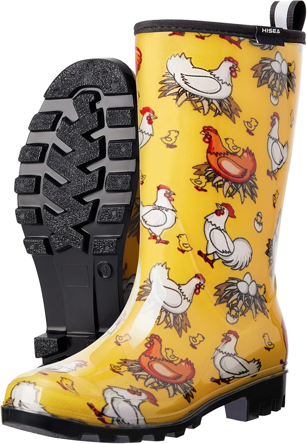 image:imageHISEA Womens Rain Boots Waterproof Mid Calf Garden Boots for WomenChickens Yellow