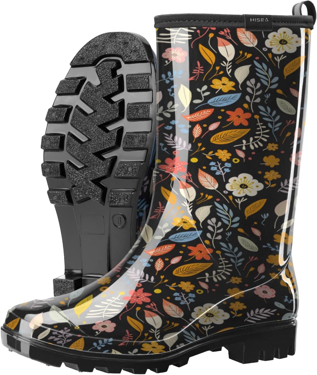 image:imageHISEA Womens Rain Boots Waterproof Mid Calf Garden Boots for WomenColorful Flower