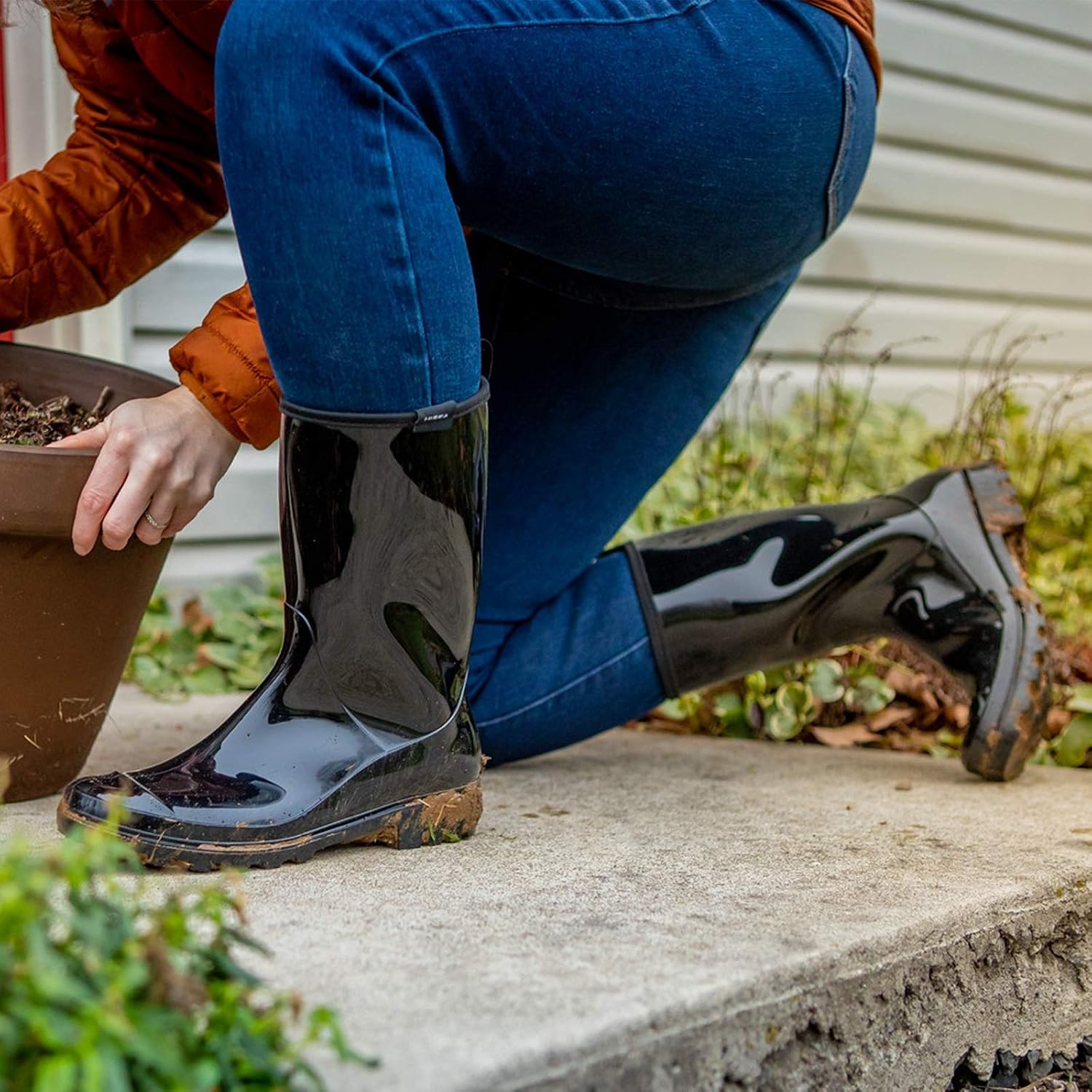 image:imageHISEA Womens Rain Boots Waterproof Mid Calf Garden Boots for WomenFloral Navy